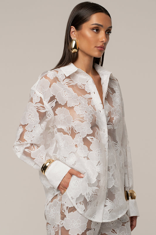 Ivory Organza Floral Blouse