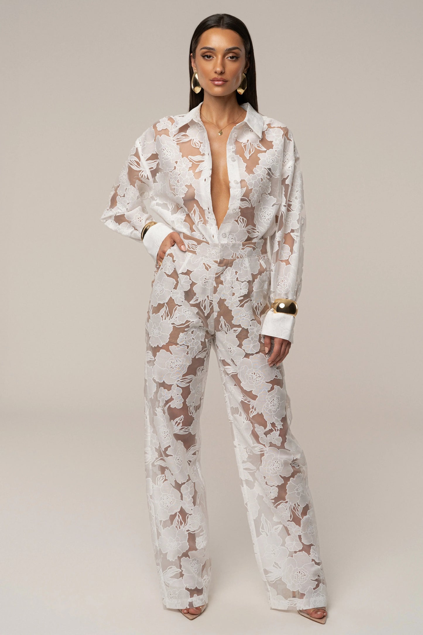 Ivory Organza Floral Pant JLUXLABEL