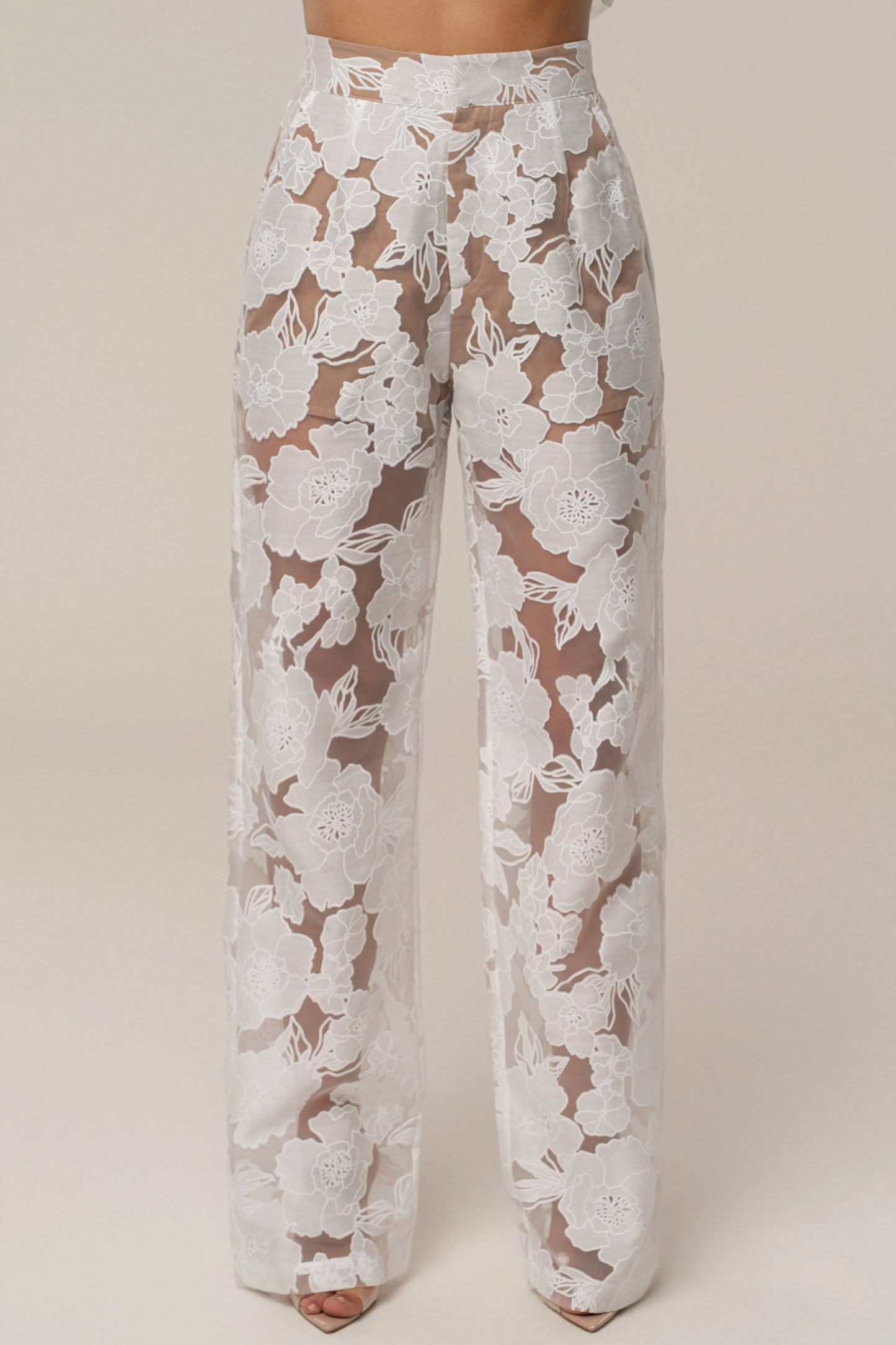 Ivory Organza Floral Pant JLUXLABEL