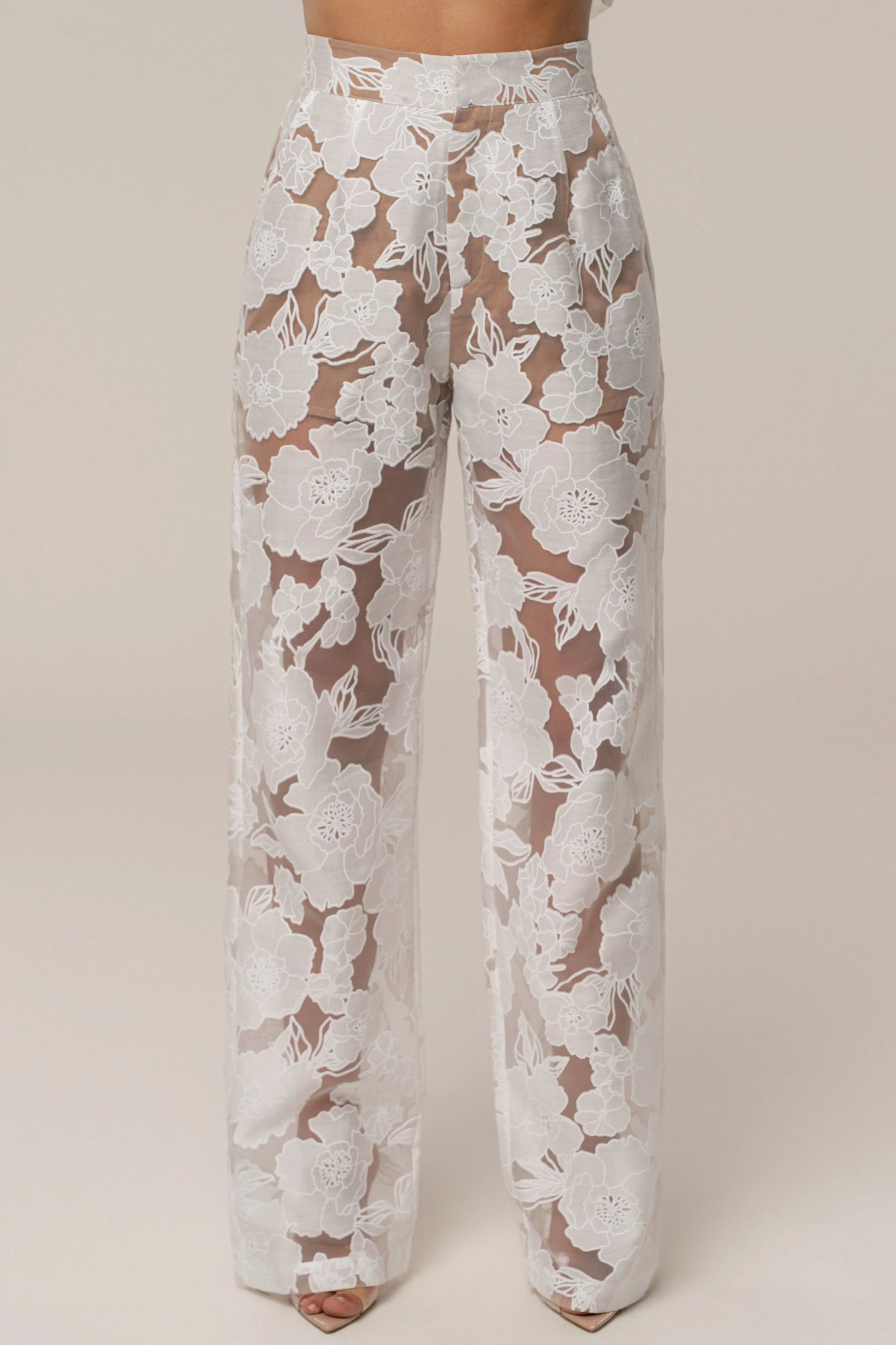 Ivory Organza Floral Pant JLUXLABEL