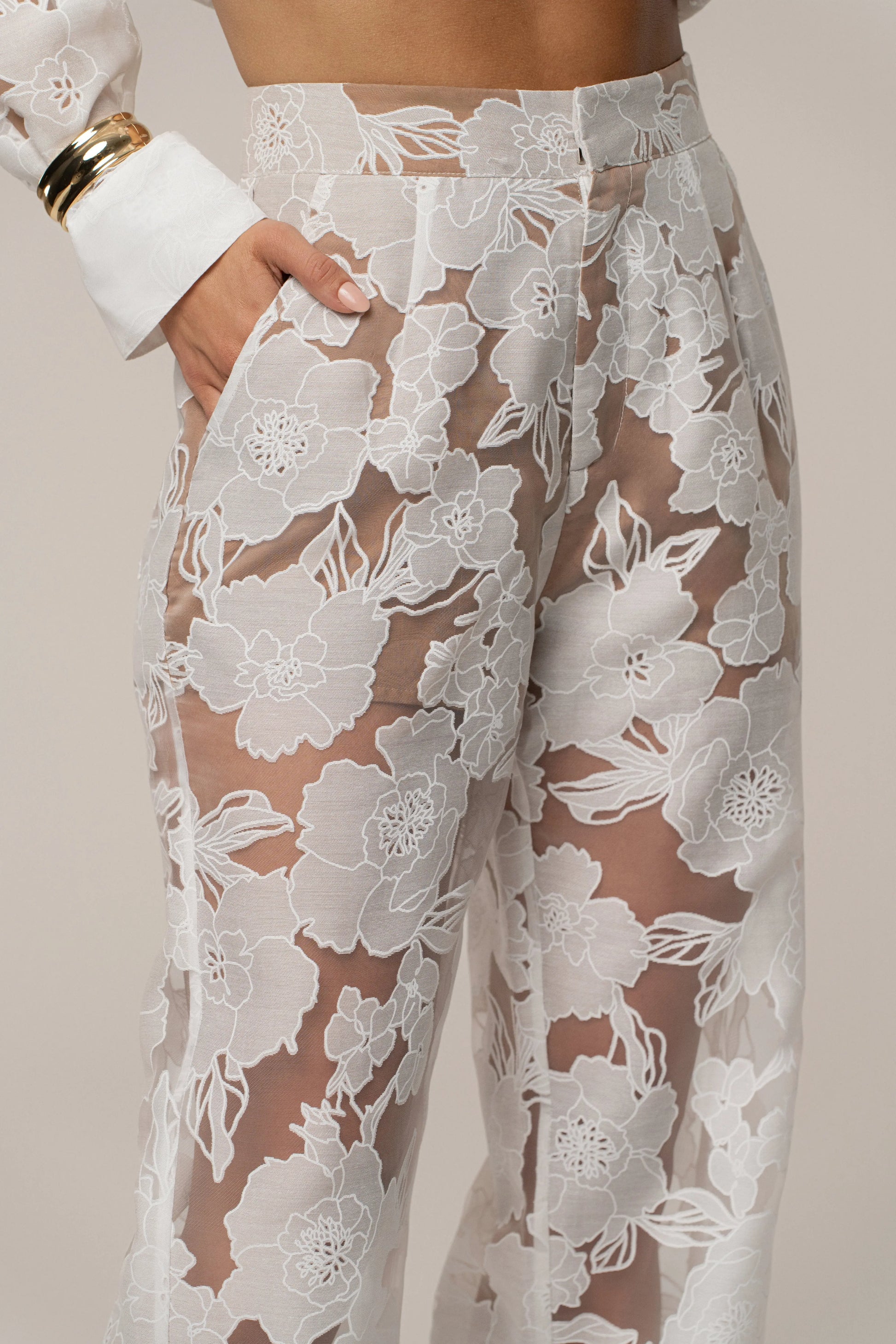Ivory Organza Floral Pant JLUXLABEL