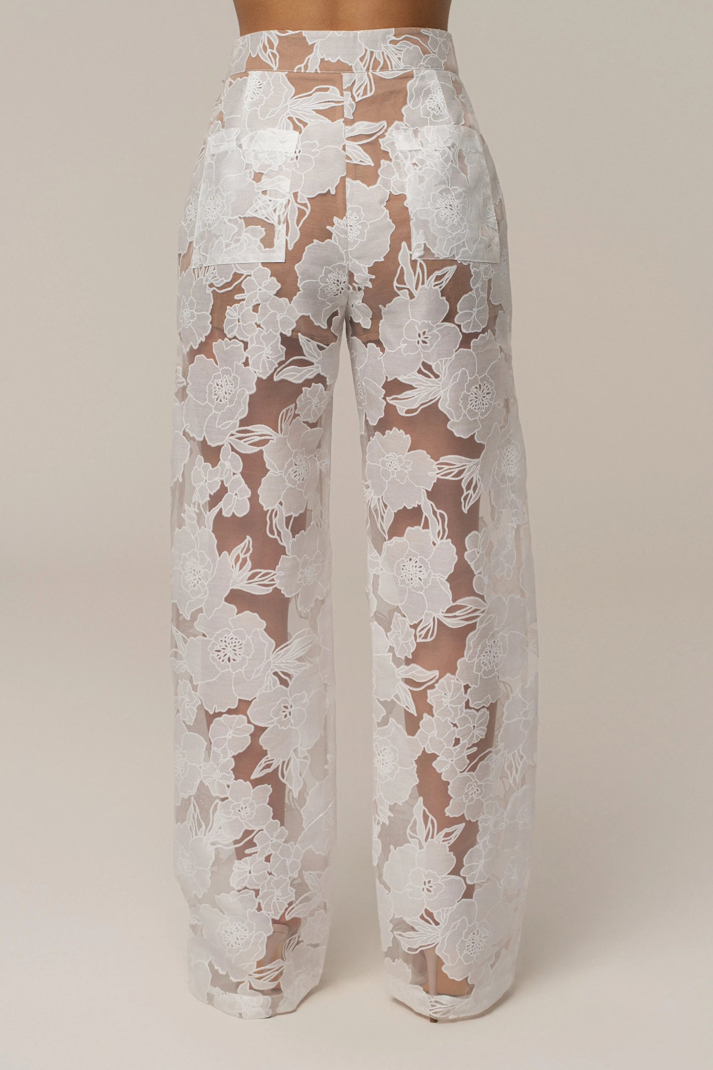 Ivory Organza Floral Pant JLUXLABEL