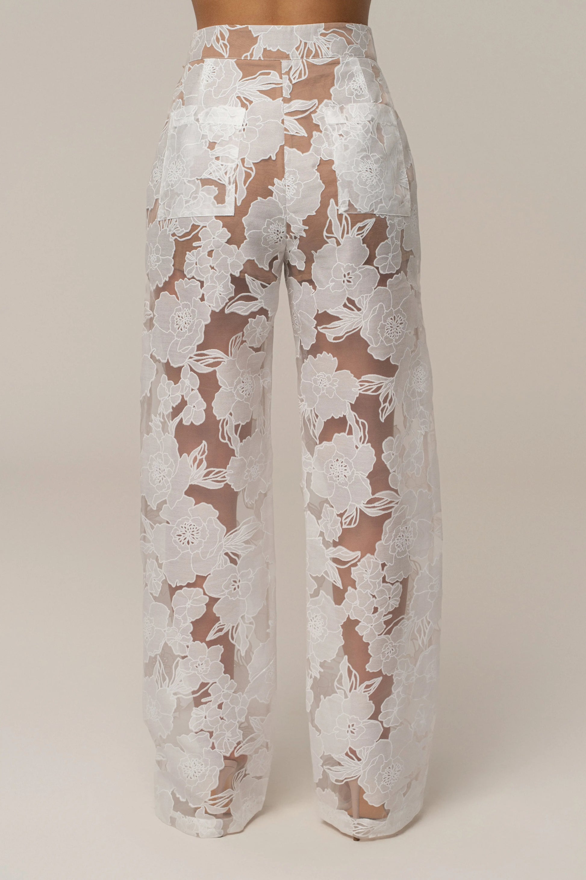 Ivory Organza Floral Pant JLUXLABEL