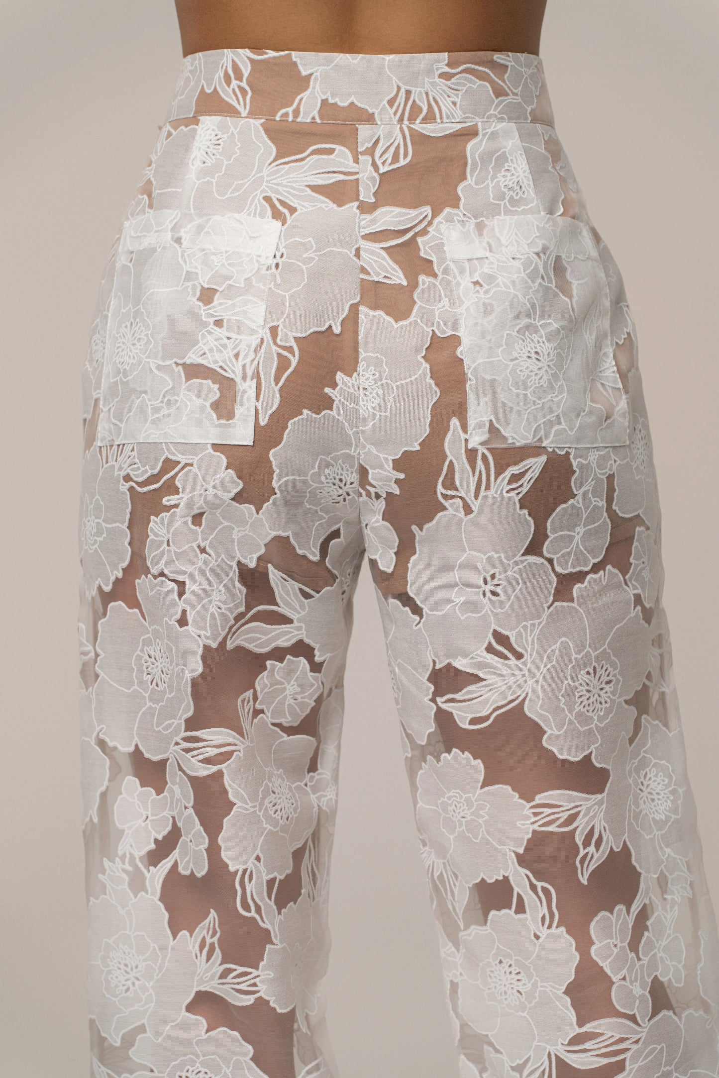 Ivory Organza Floral Pant JLUXLABEL