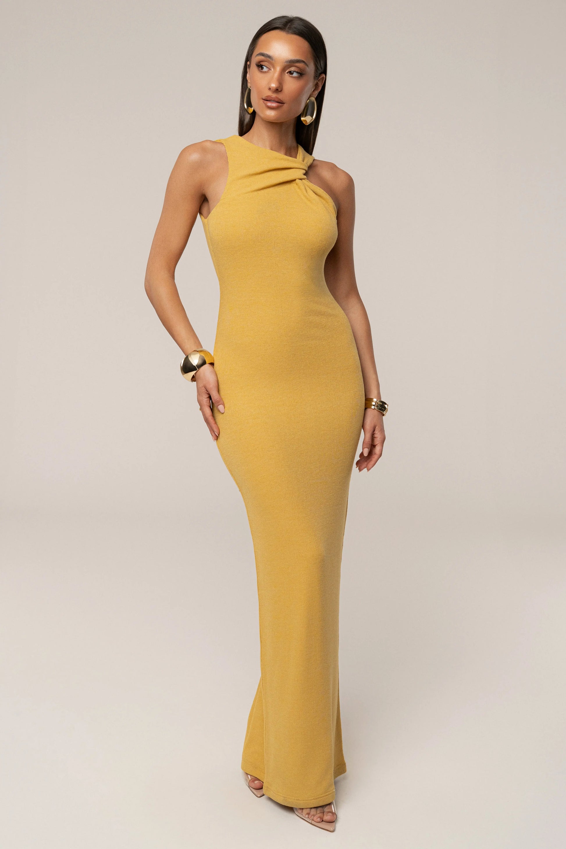 Yellow Alessia Knit Maxi Dress JLUXLABEL