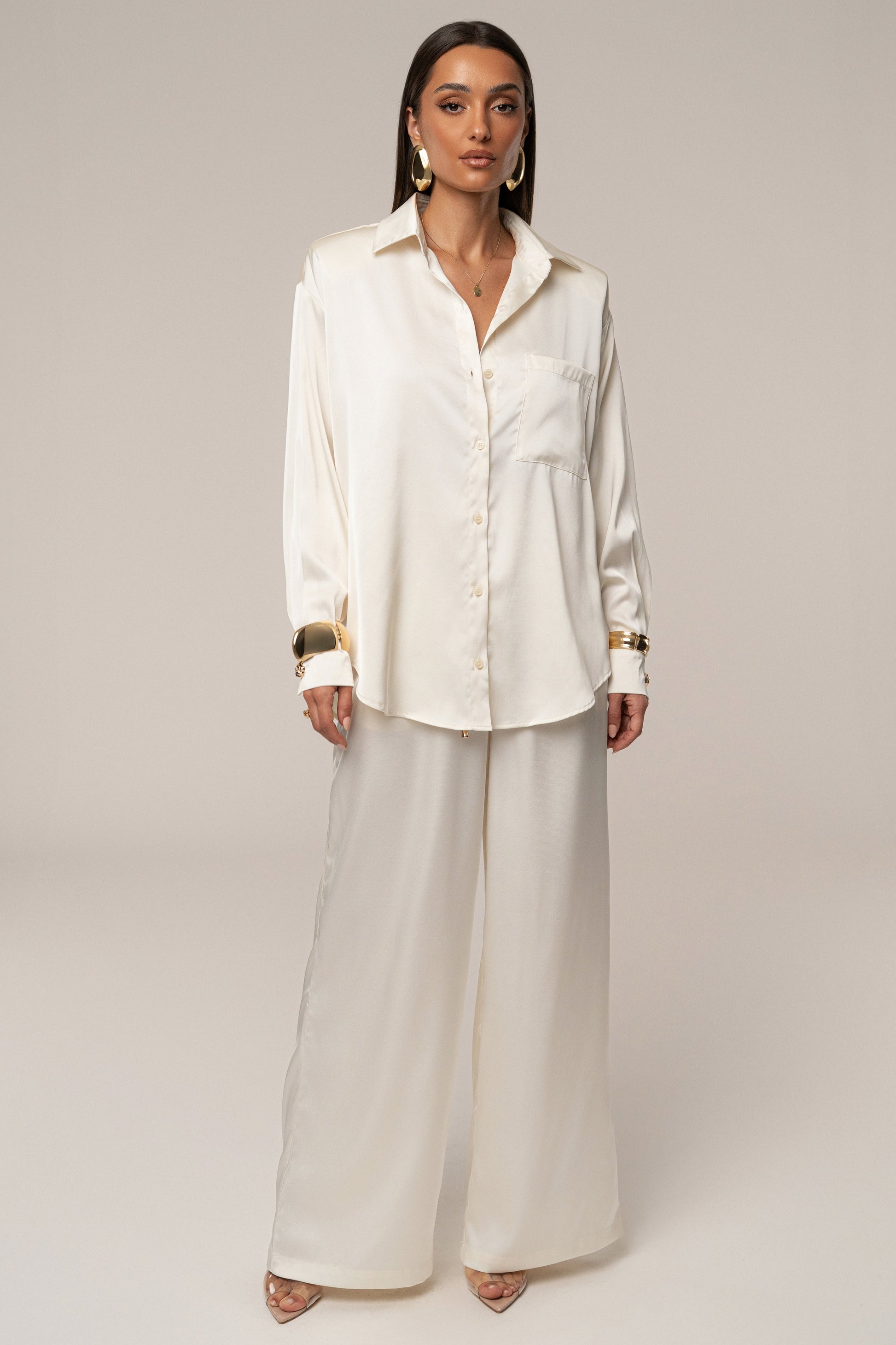 Ivory Island Ease Collared Satin Top JLUXLABEL
