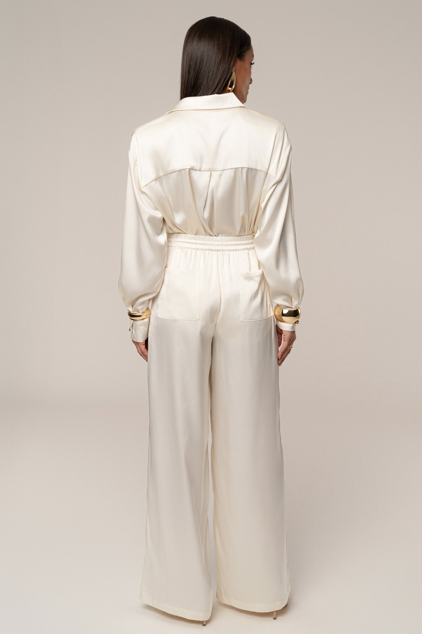 Ivory Island Ease Collared Satin Top JLUXLABEL