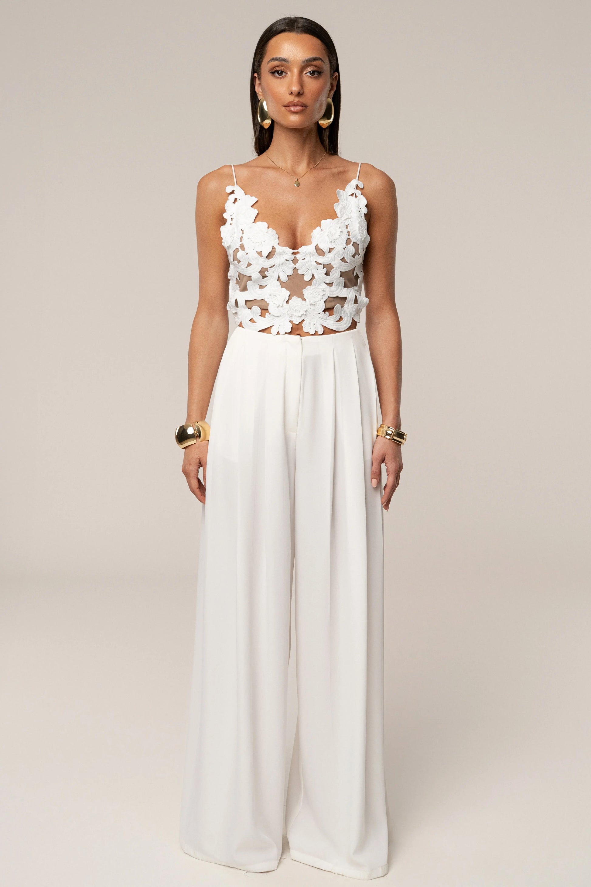 White Summer Ease Wide Leg Pants JLUXLABEL