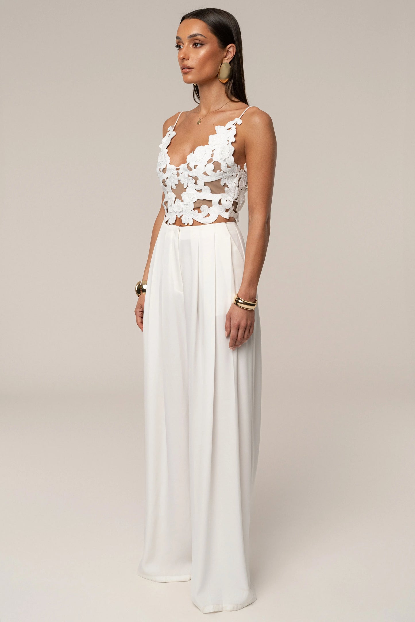 White Summer Ease Wide Leg Pants JLUXLABEL