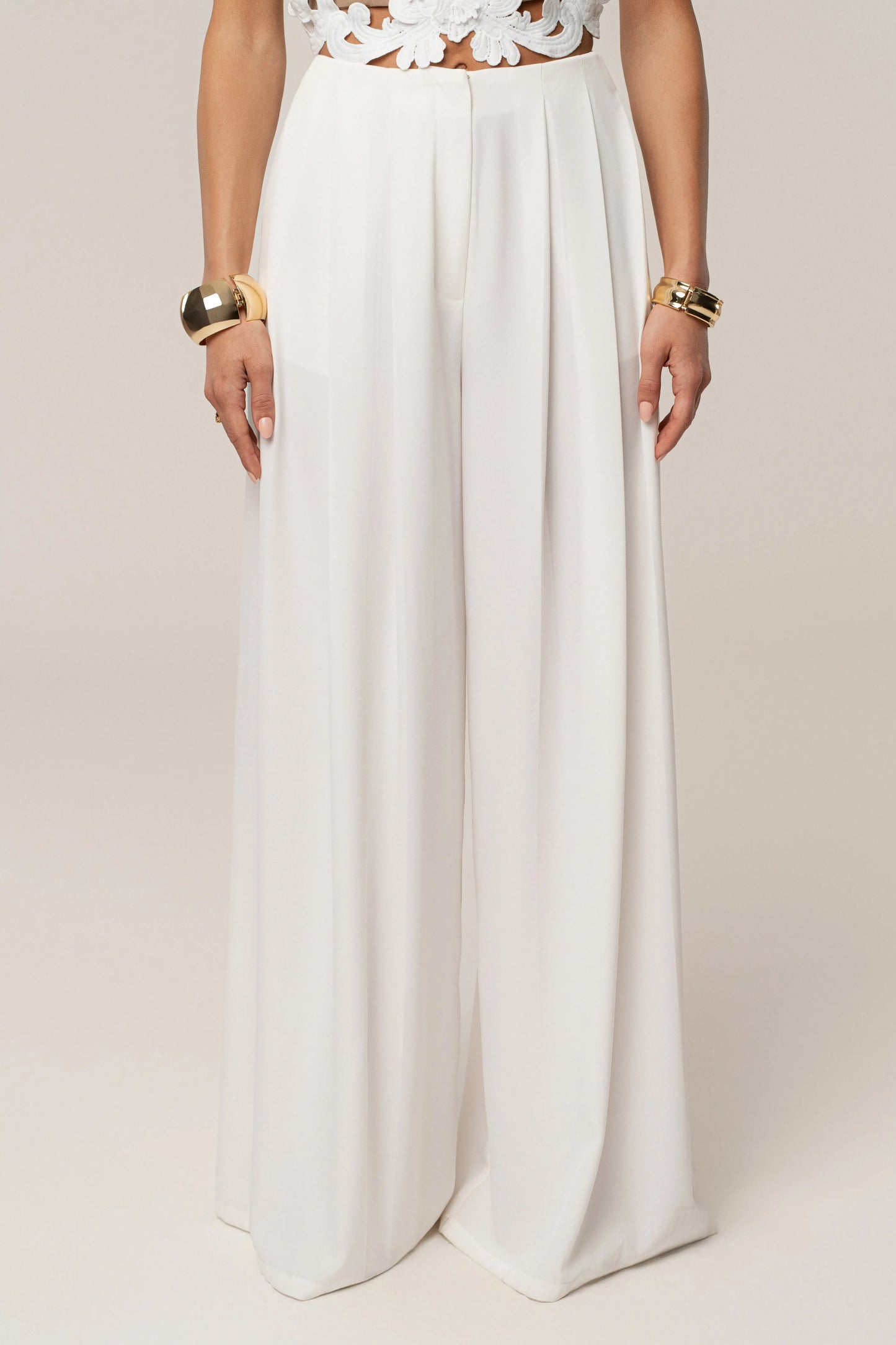 White Summer Ease Wide Leg Pants JLUXLABEL