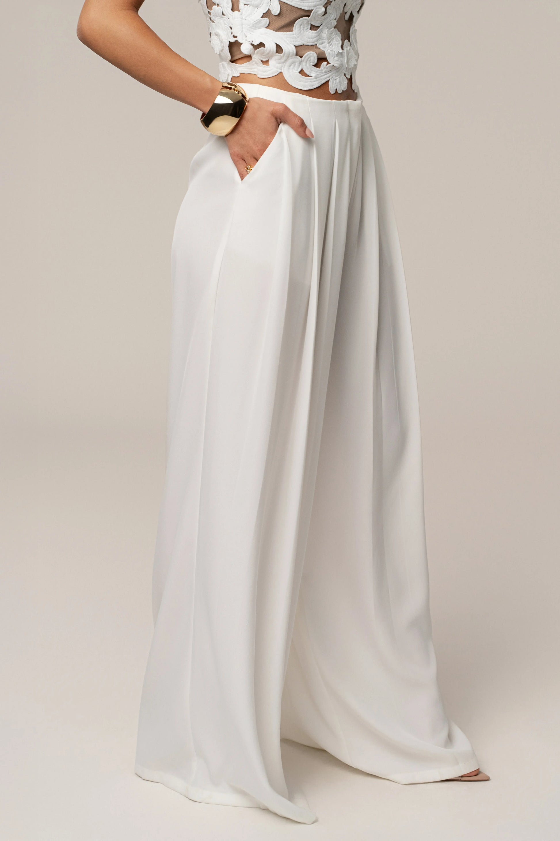 White Summer Ease Wide Leg Pants JLUXLABEL