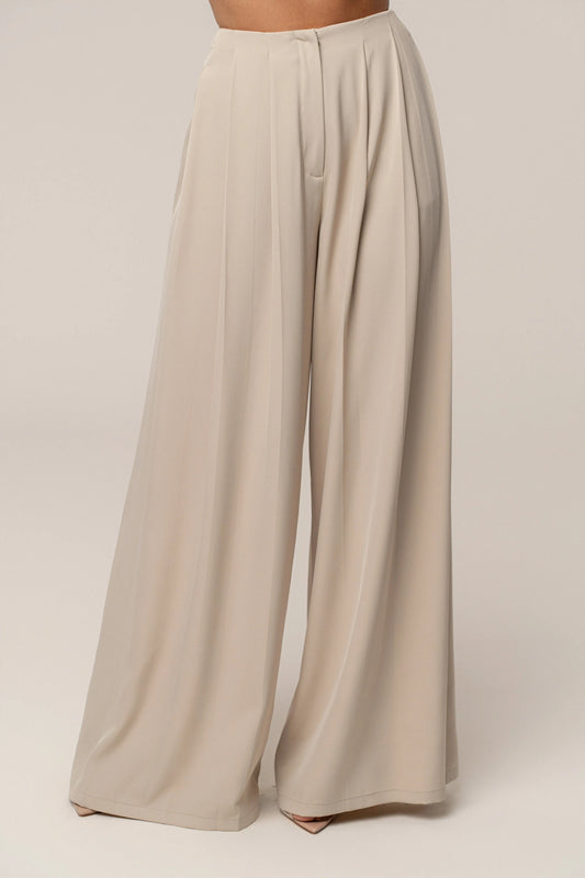 Beige Summer Ease Wide Leg Pants JLUXLABEL