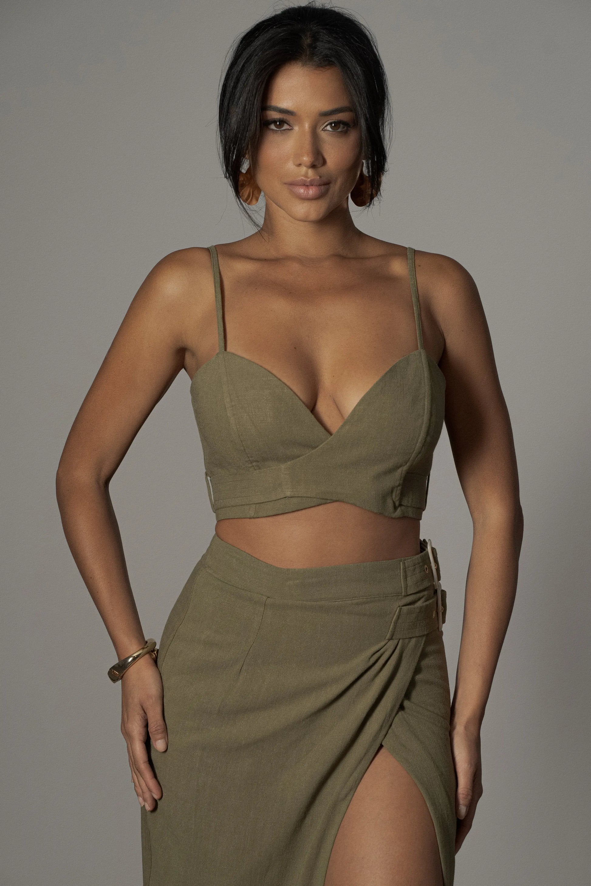 Olive Sunrise Linen Bustier JLUXLABEL