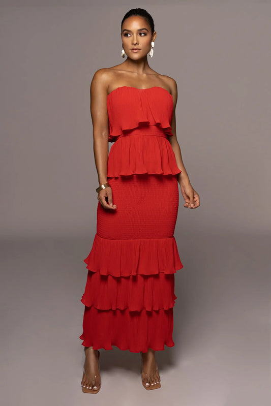 Red Casa Blanca Ruffle Dress JLUXLABEL