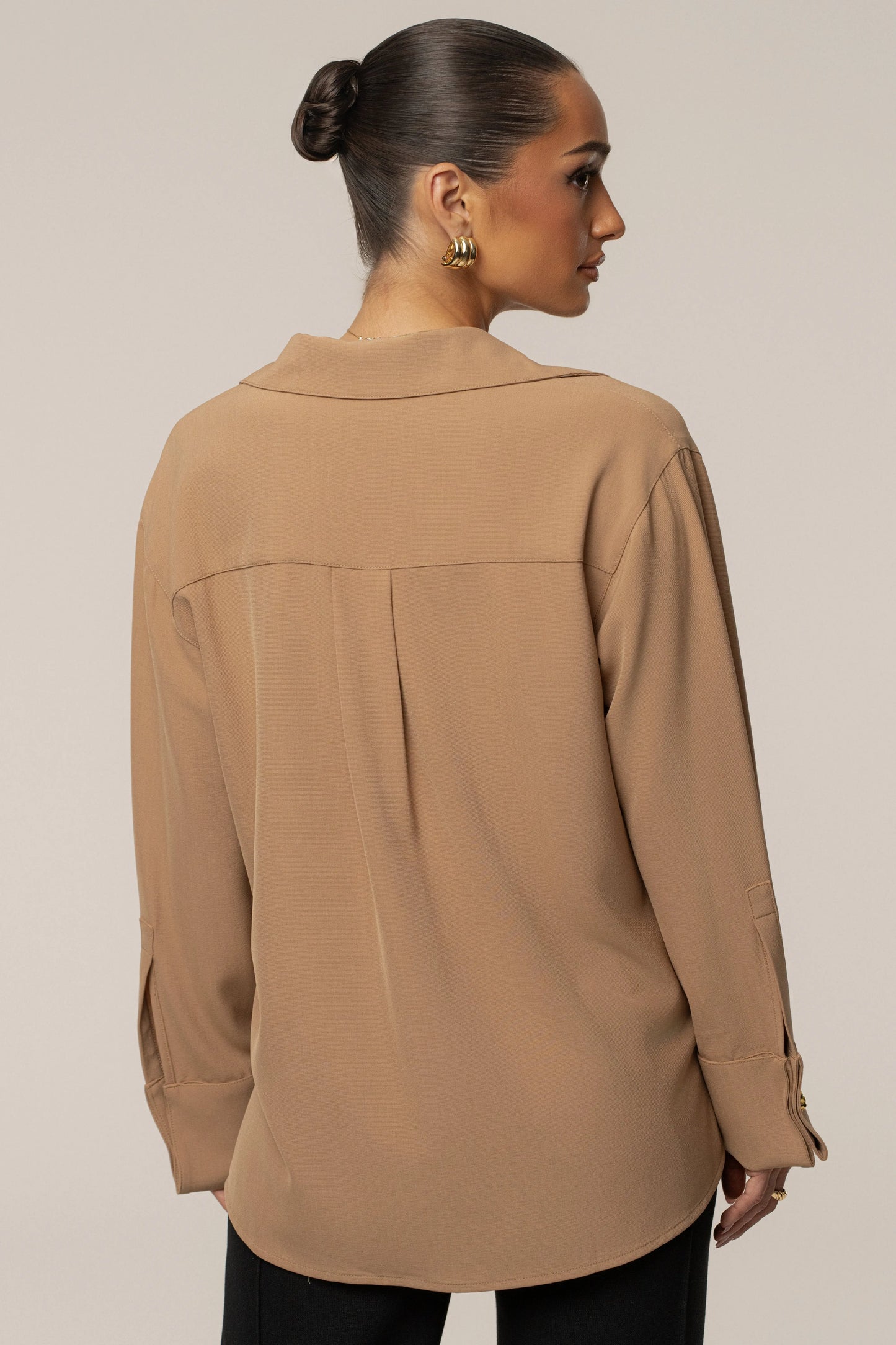 Tan Stella Button Up Shirt JLUXLABEL