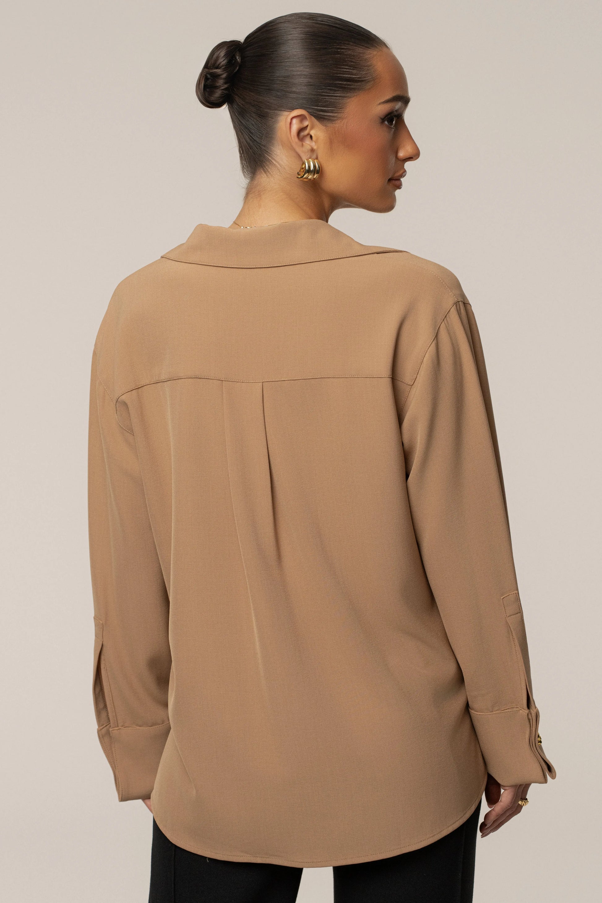 Tan Stella Button Up Shirt JLUXLABEL