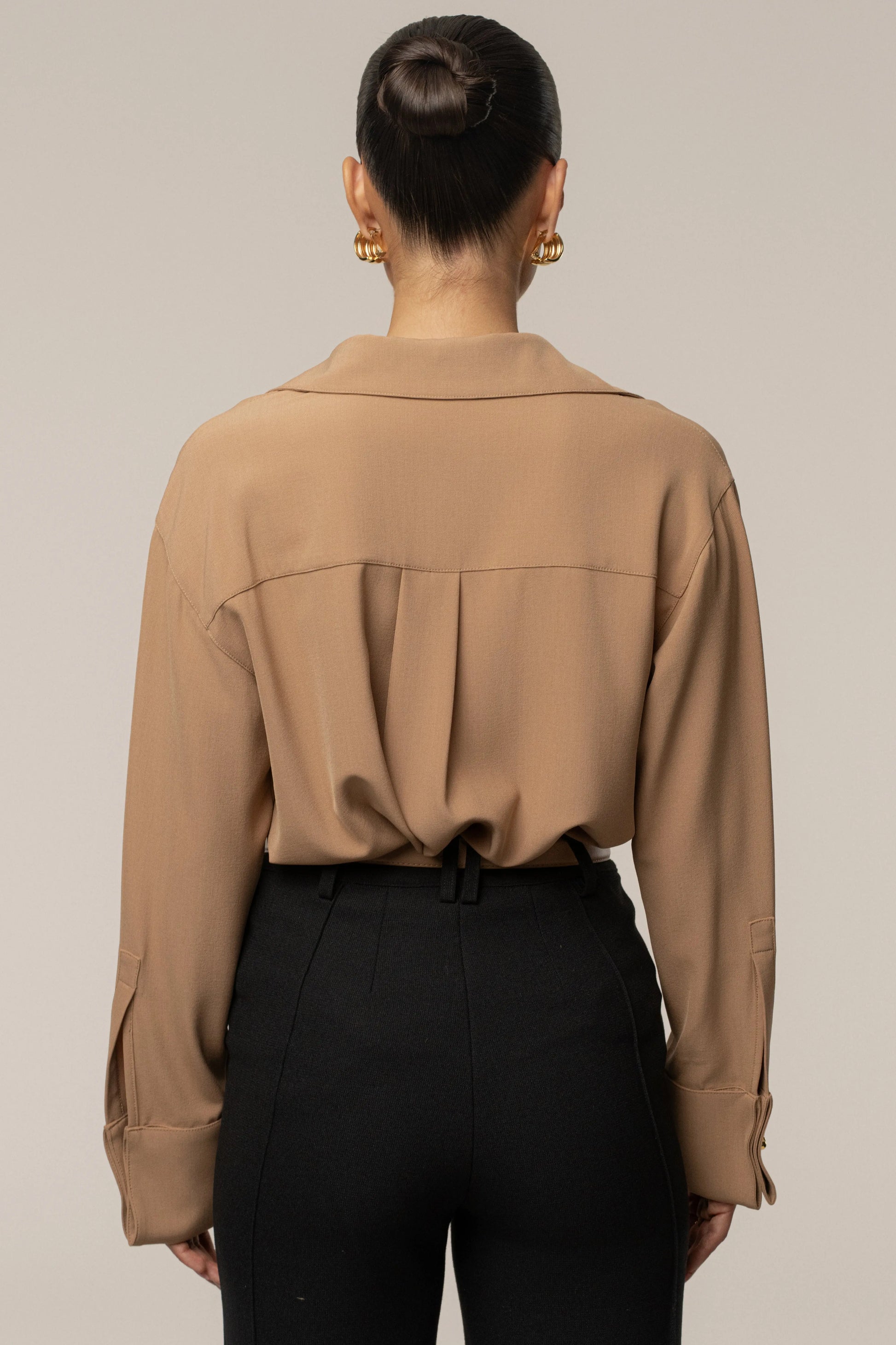 Tan Stella Button Up Shirt JLUXLABEL