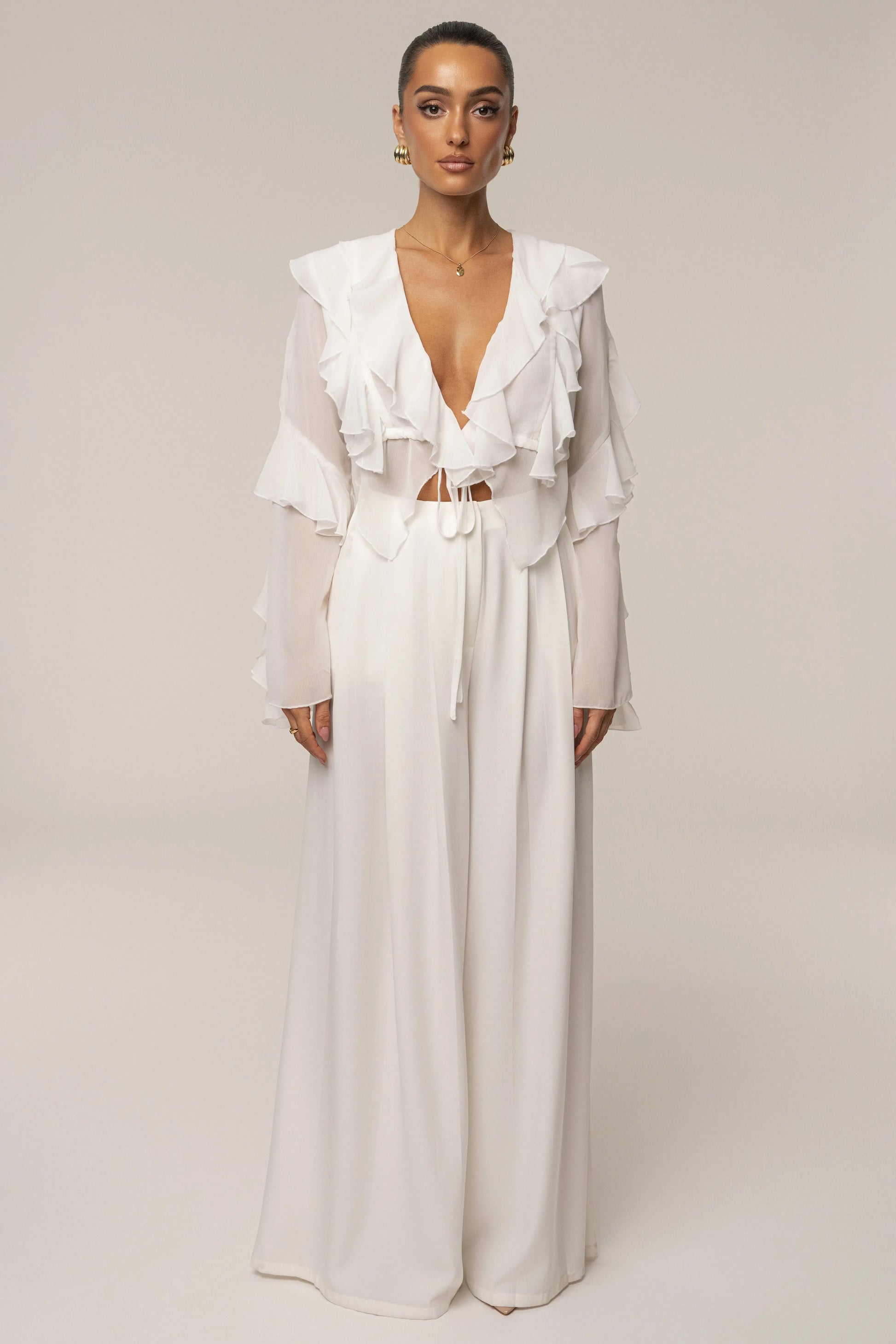 White Juliet Ruffle Crop Top JLUXLABEL