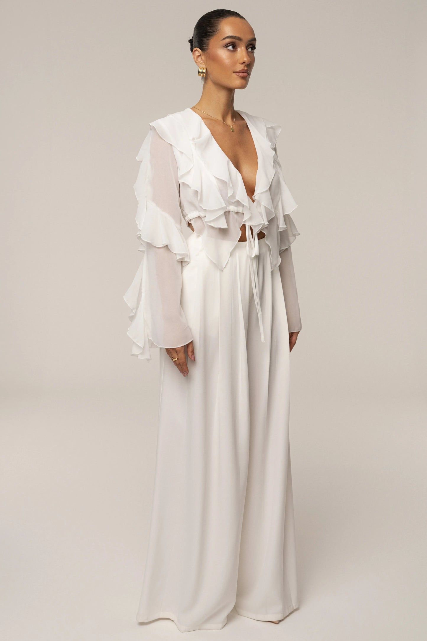 White Juliet Ruffle Crop Top JLUXLABEL