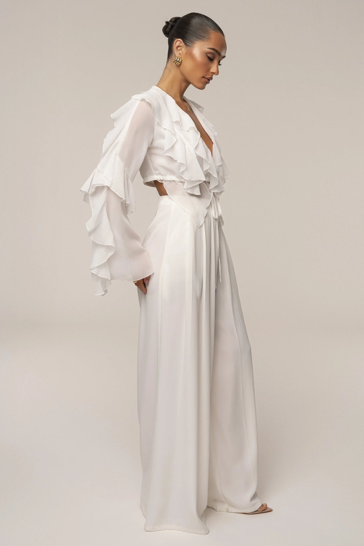 White Juliet Ruffle Crop Top JLUXLABEL