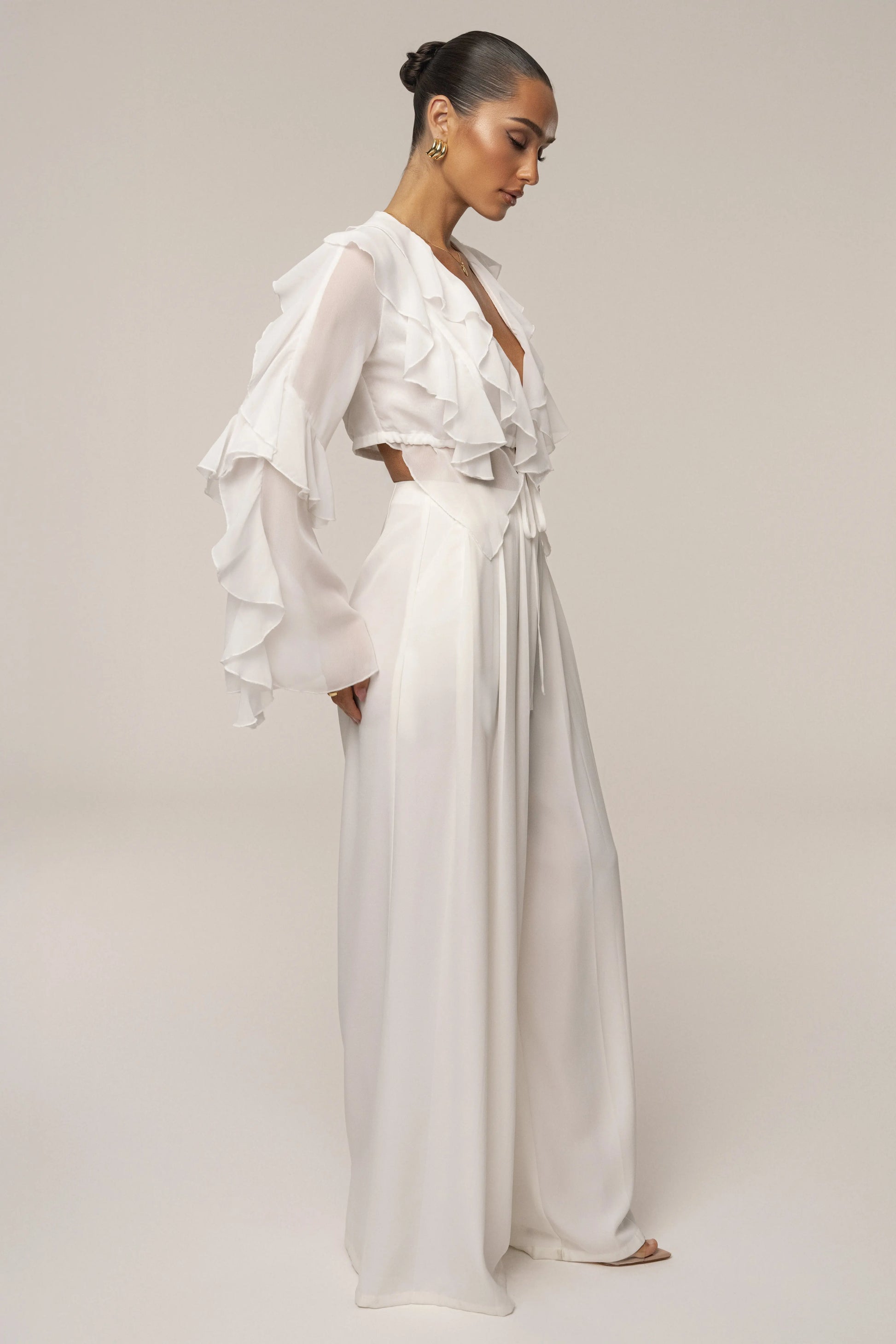 White Juliet Ruffle Crop Top JLUXLABEL