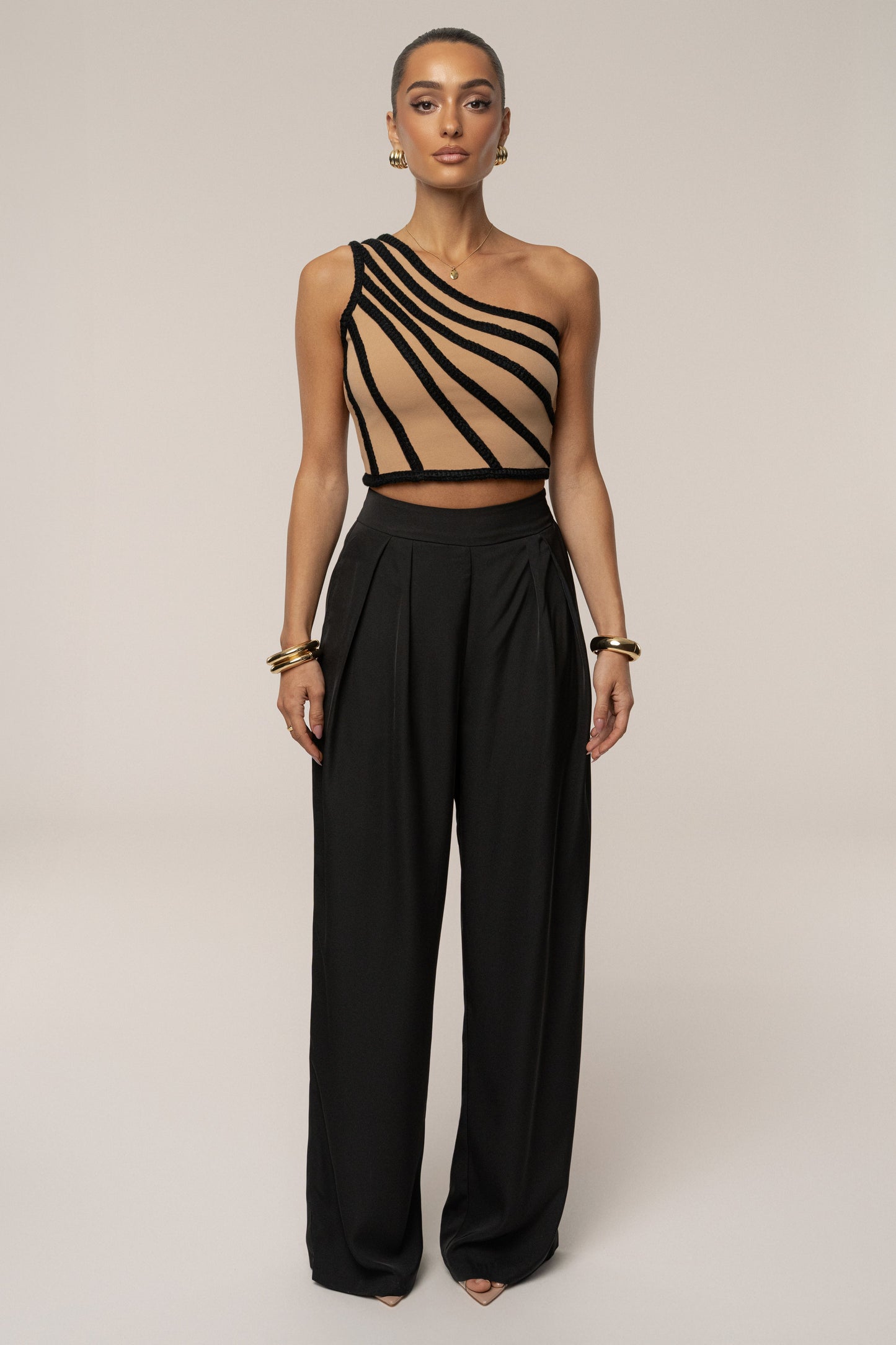 Black Braided One Shoulder Top