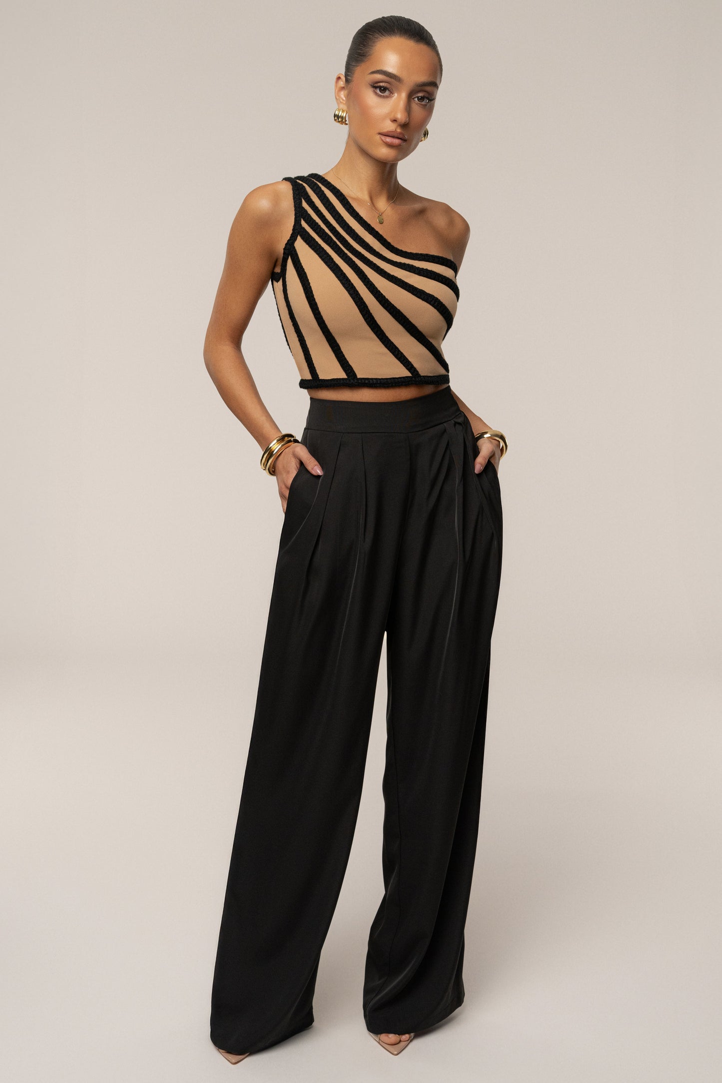 Black Braided One Shoulder Top