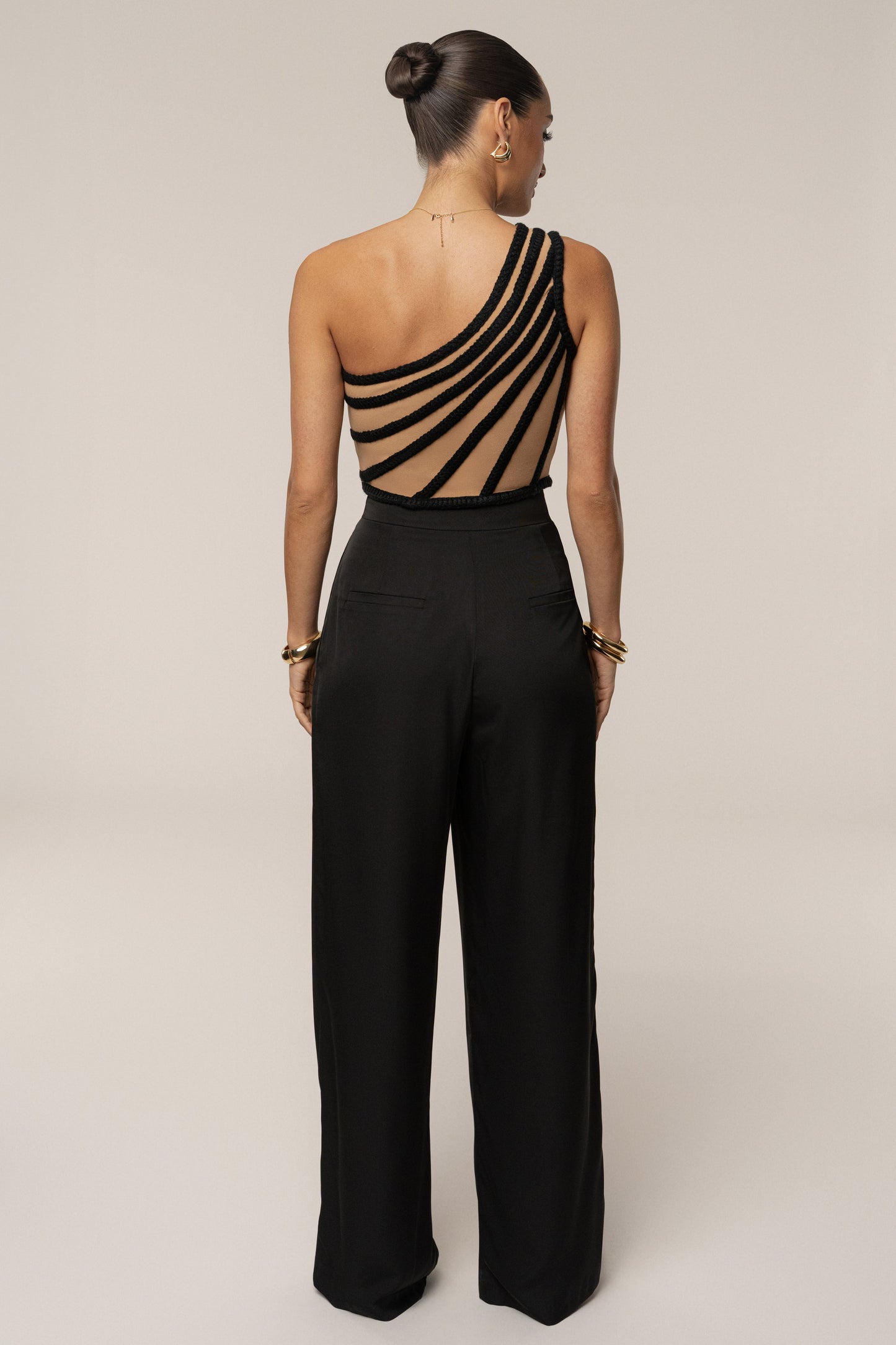 Black Braided One Shoulder Top