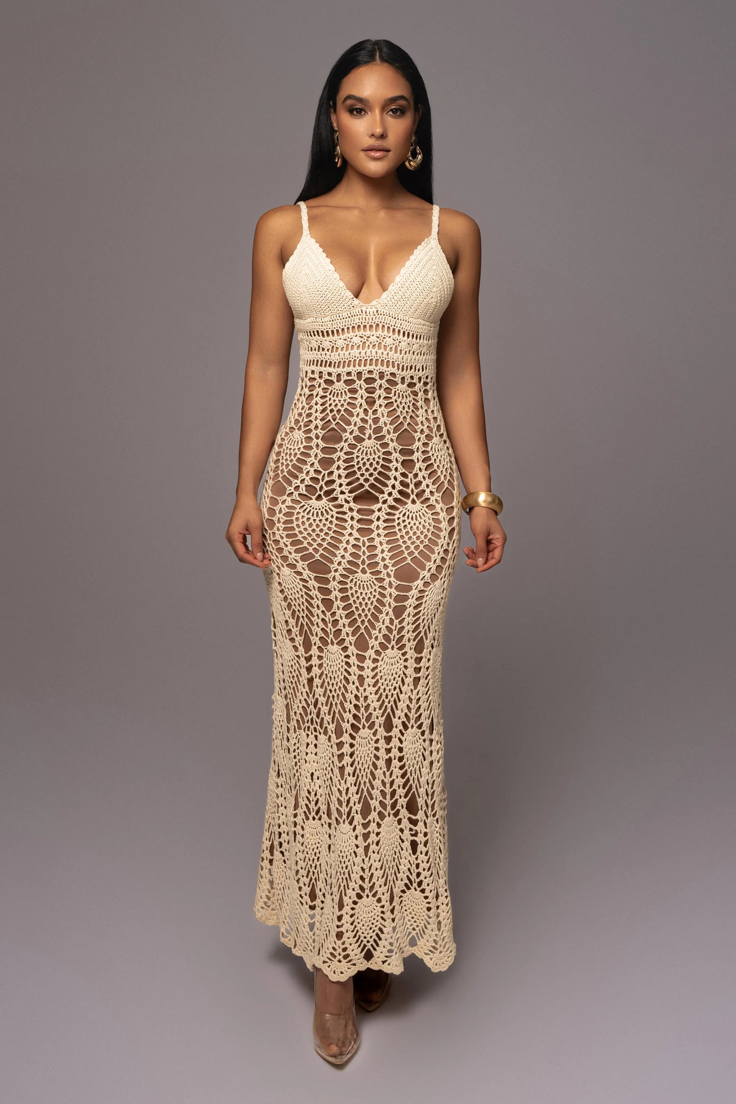 Ivory Great Escape Crochet Maxi Dress JLUXLABEL