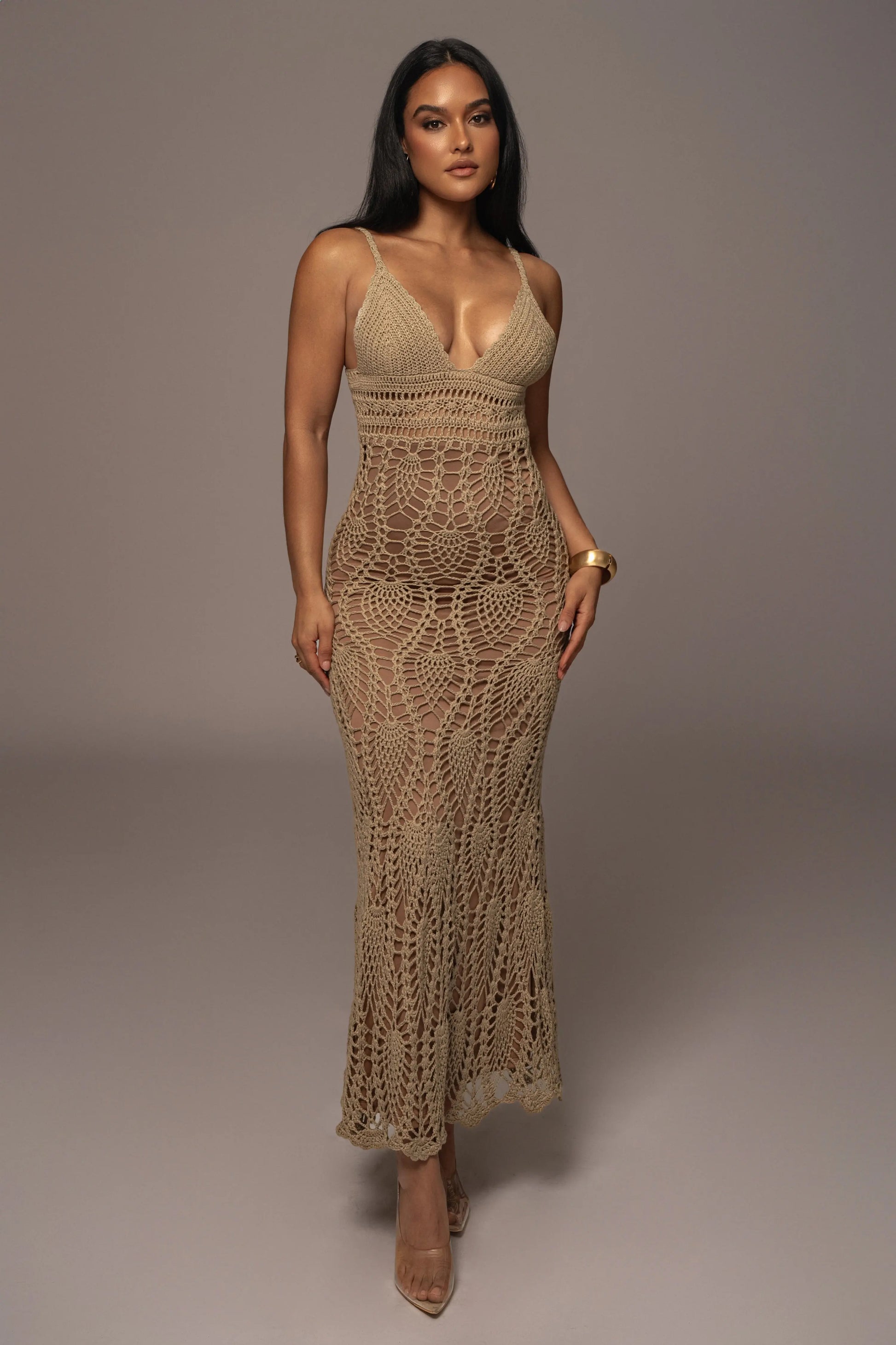 Mocha Great Escape Crochet Maxi Dress JLUXLABEL