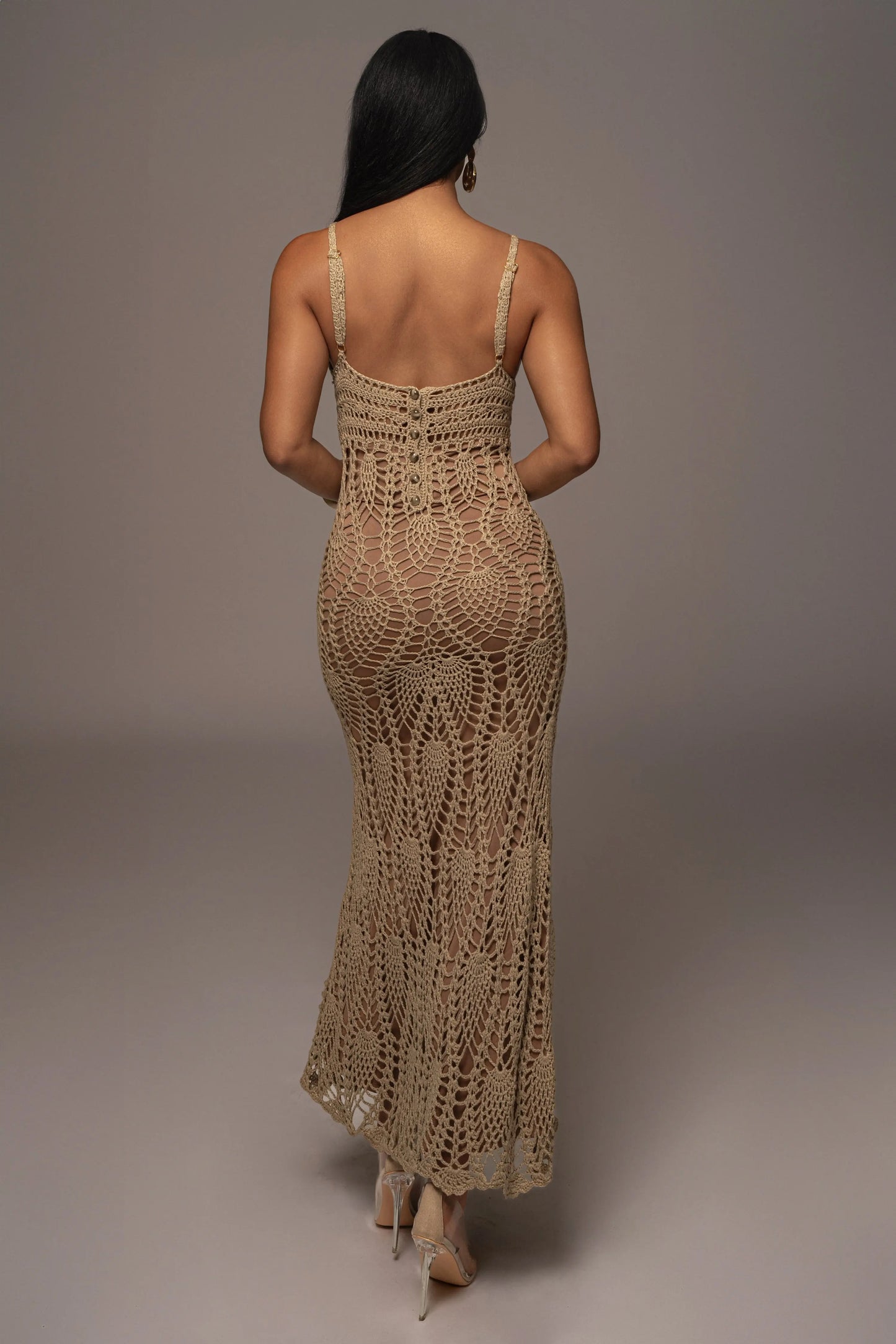 Mocha Great Escape Crochet Maxi Dress JLUXLABEL