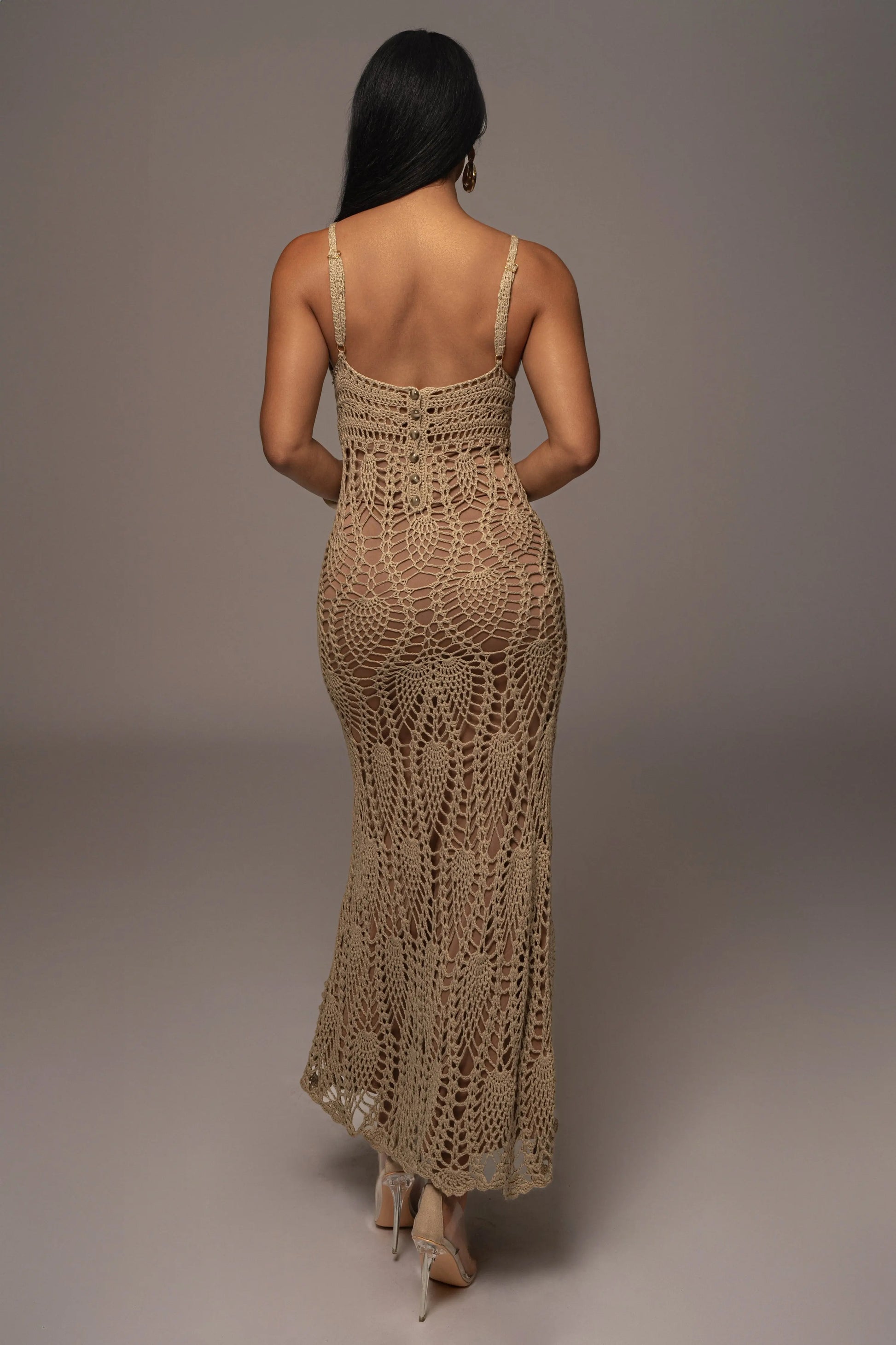 Mocha Great Escape Crochet Maxi Dress JLUXLABEL