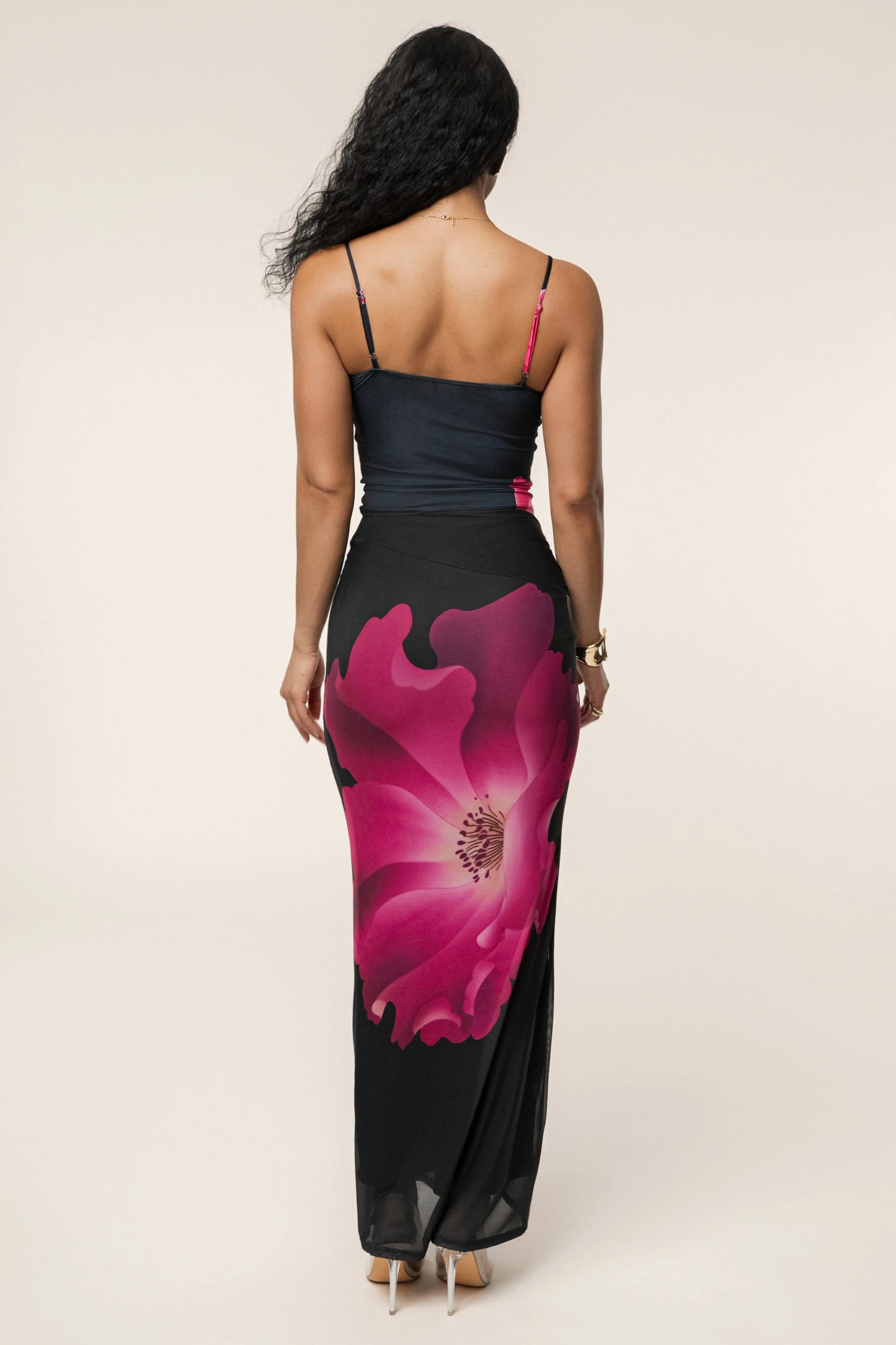 Black Floral Blooming Dawn Maxi Skirt JLUXLABEL