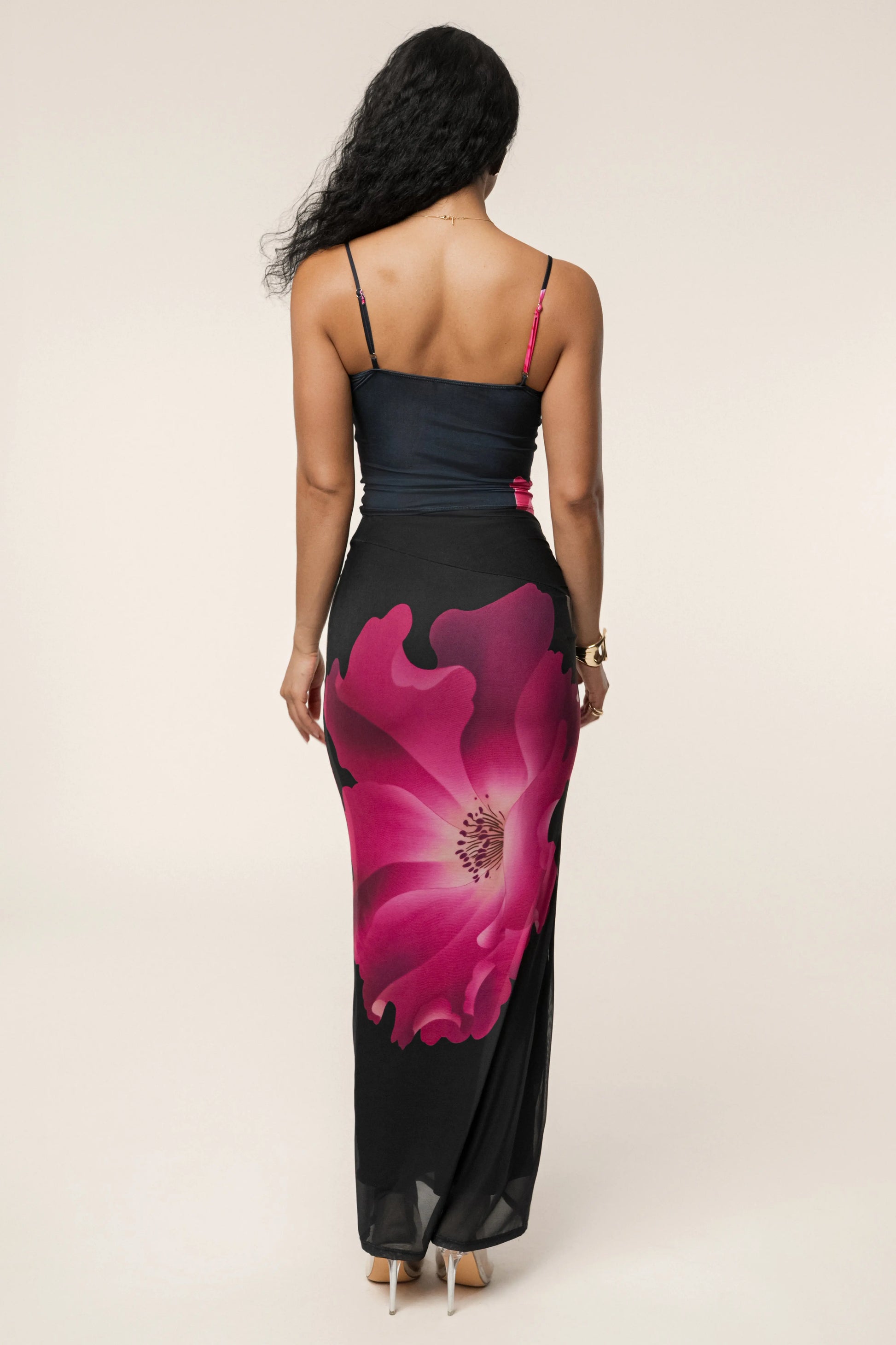 Black Floral Blooming Dawn Maxi Skirt JLUXLABEL