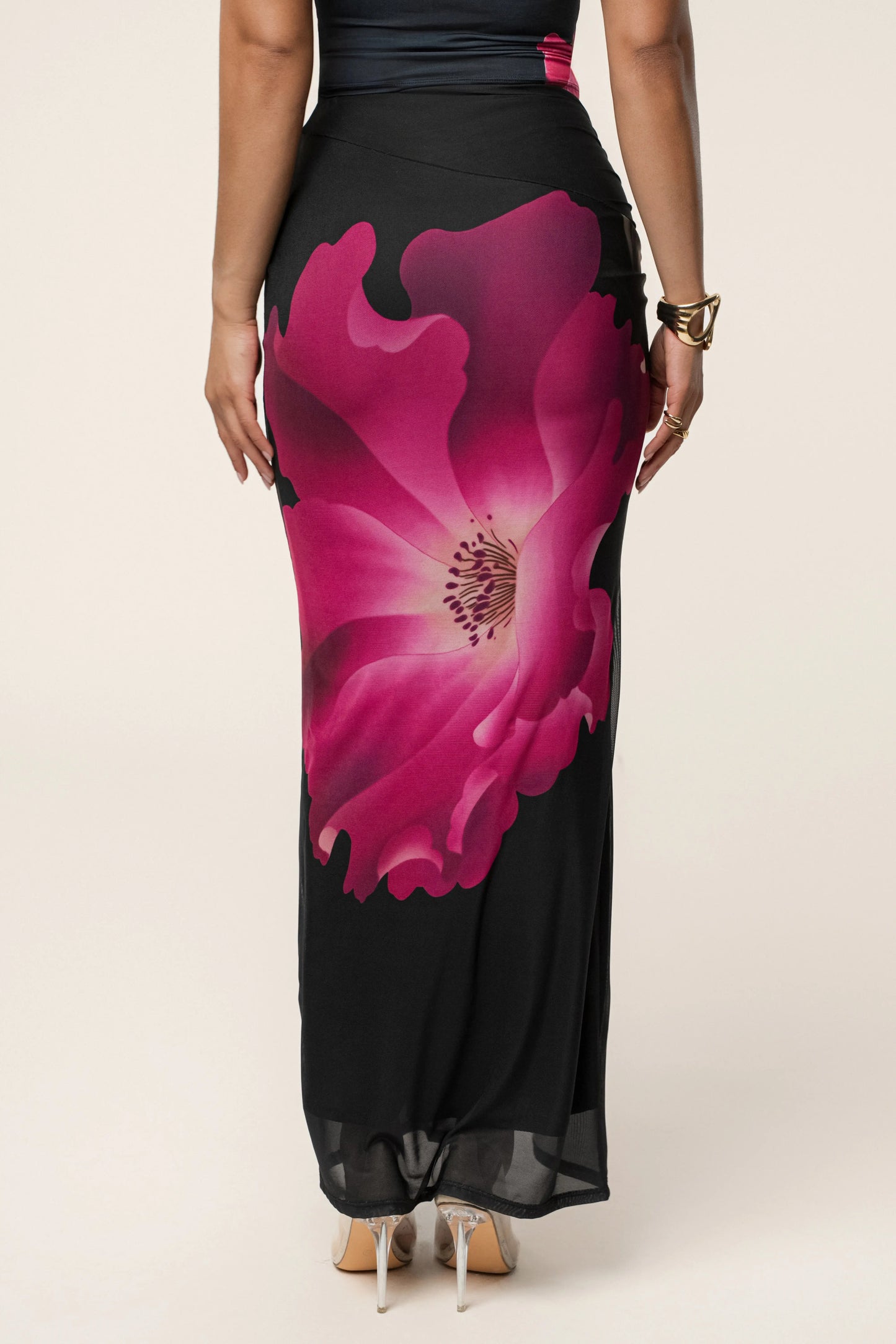 Black Floral Blooming Dawn Maxi Skirt JLUXLABEL