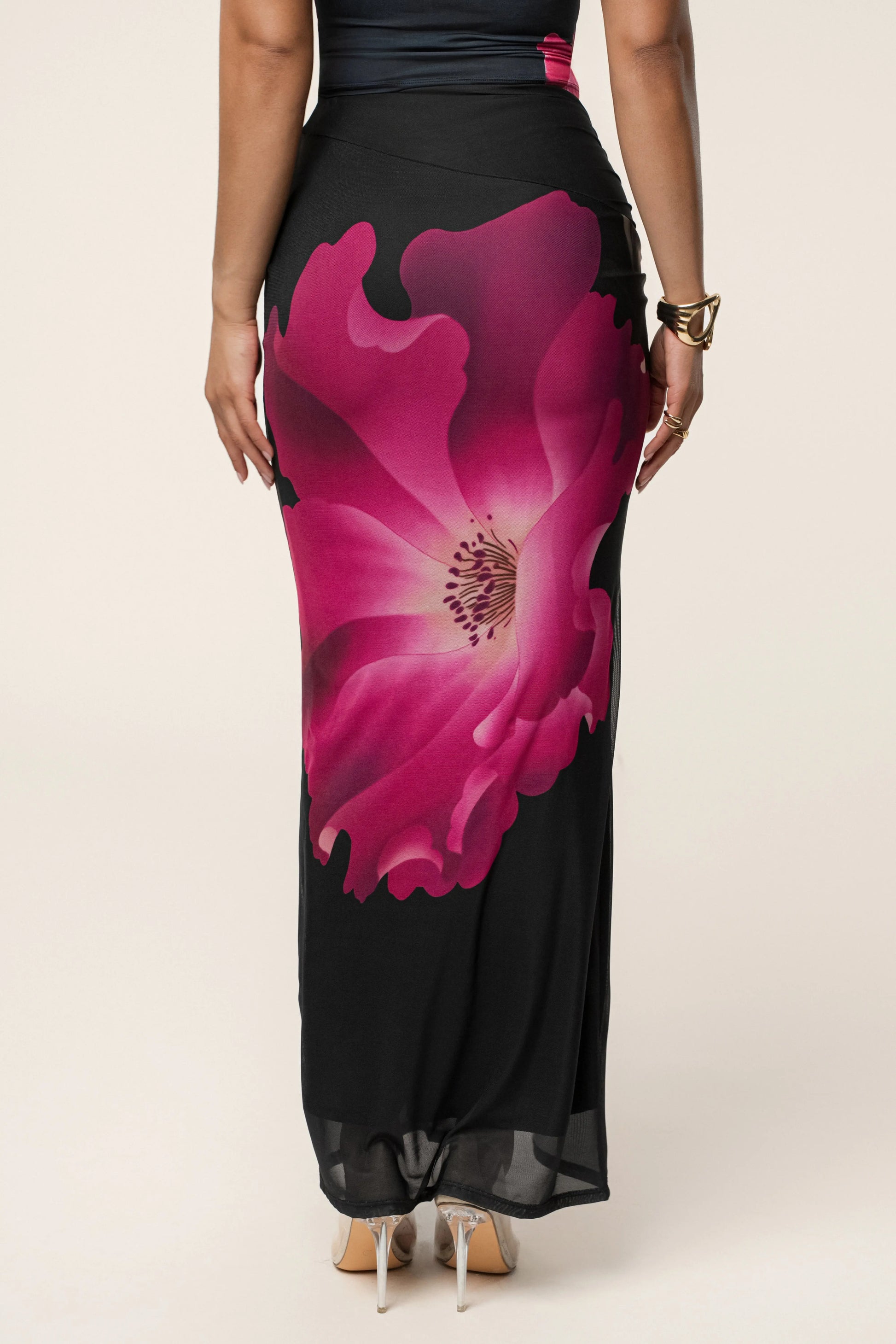 Black Floral Blooming Dawn Maxi Skirt JLUXLABEL
