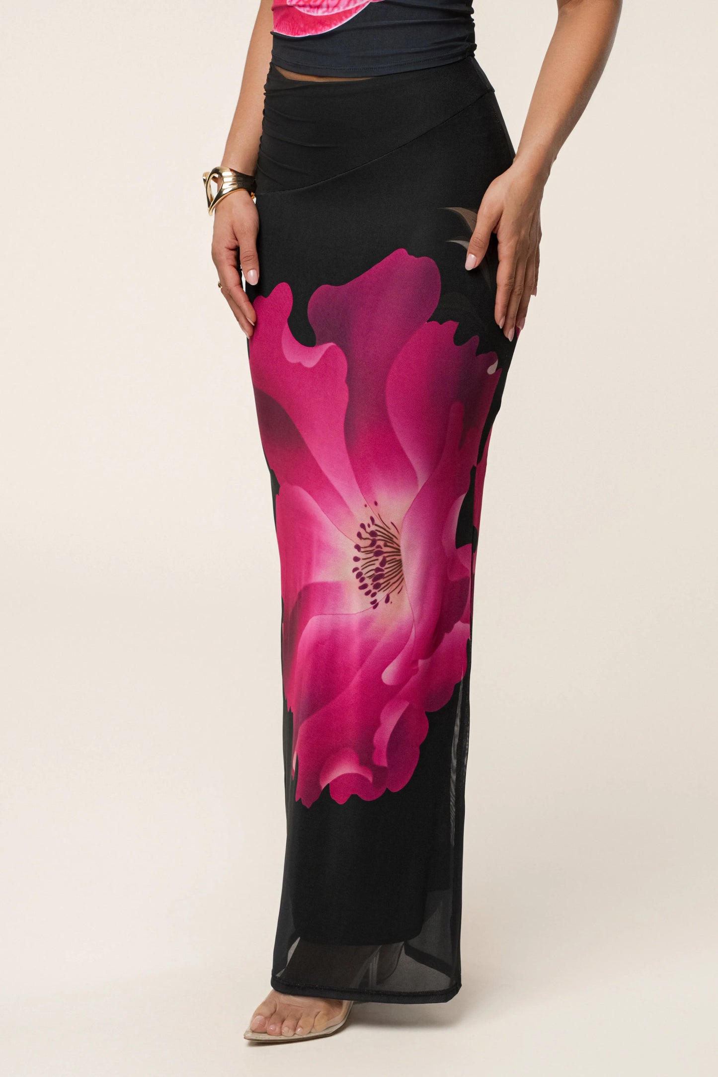 Black Floral Blooming Dawn Maxi Skirt JLUXLABEL
