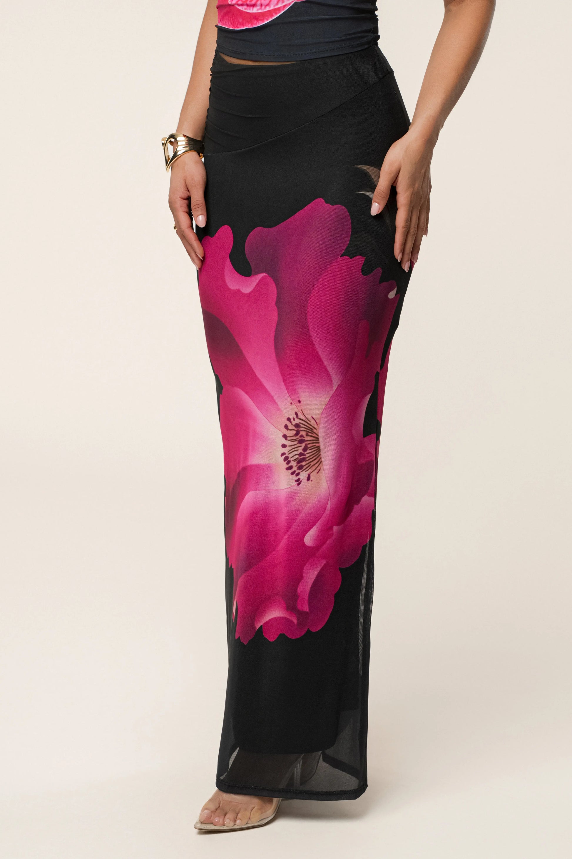 Black Floral Blooming Dawn Maxi Skirt JLUXLABEL