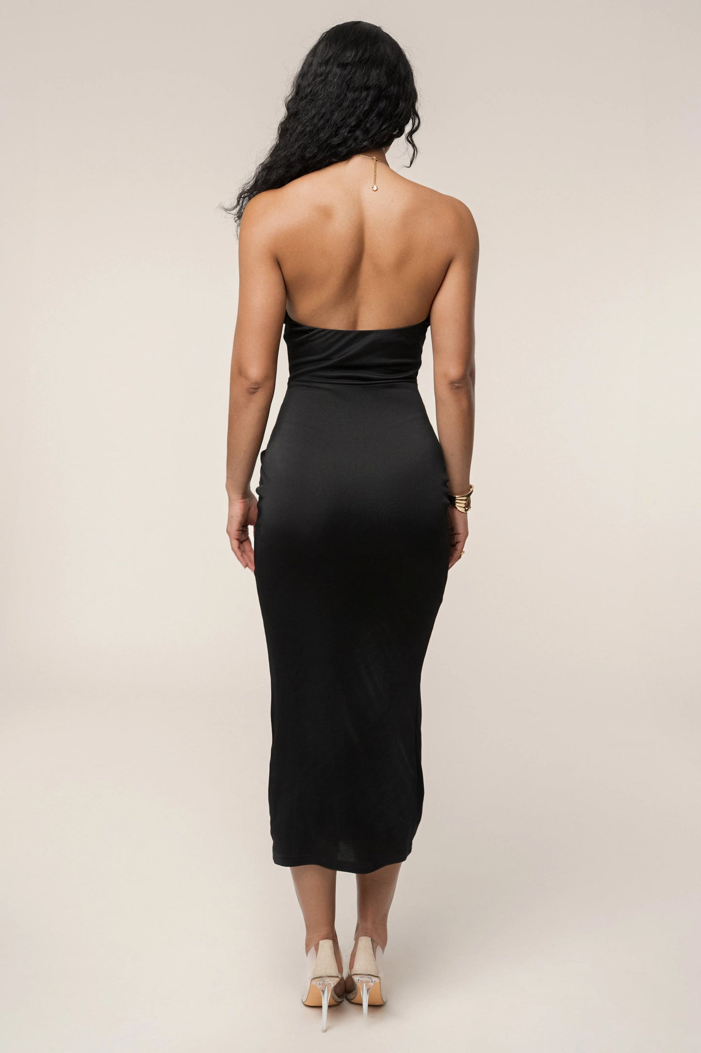 Black Cutout Chain Midi Dress JLUXLABEL
