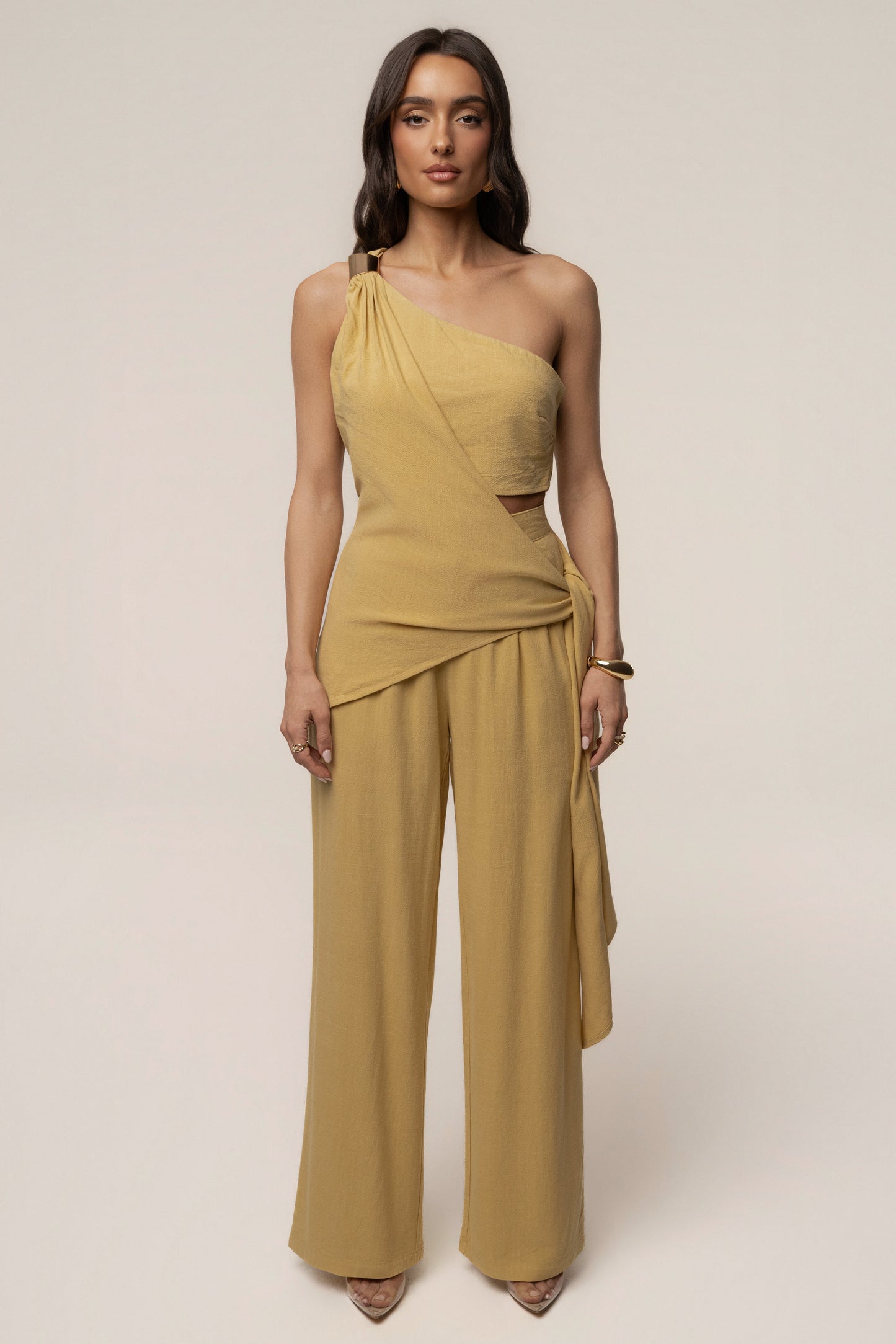 Yellow Palmera One Shoulder Top JLUXLABEL