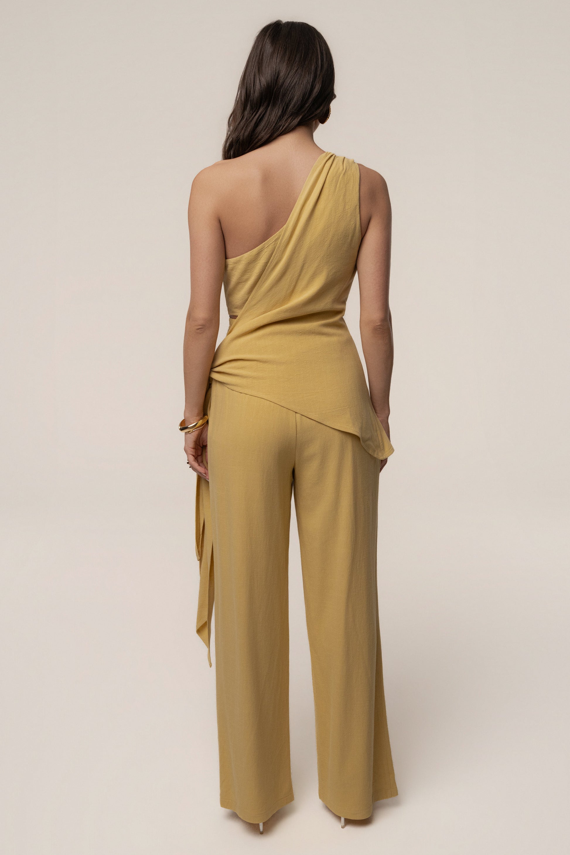 Yellow Palmera One Shoulder Top JLUXLABEL
