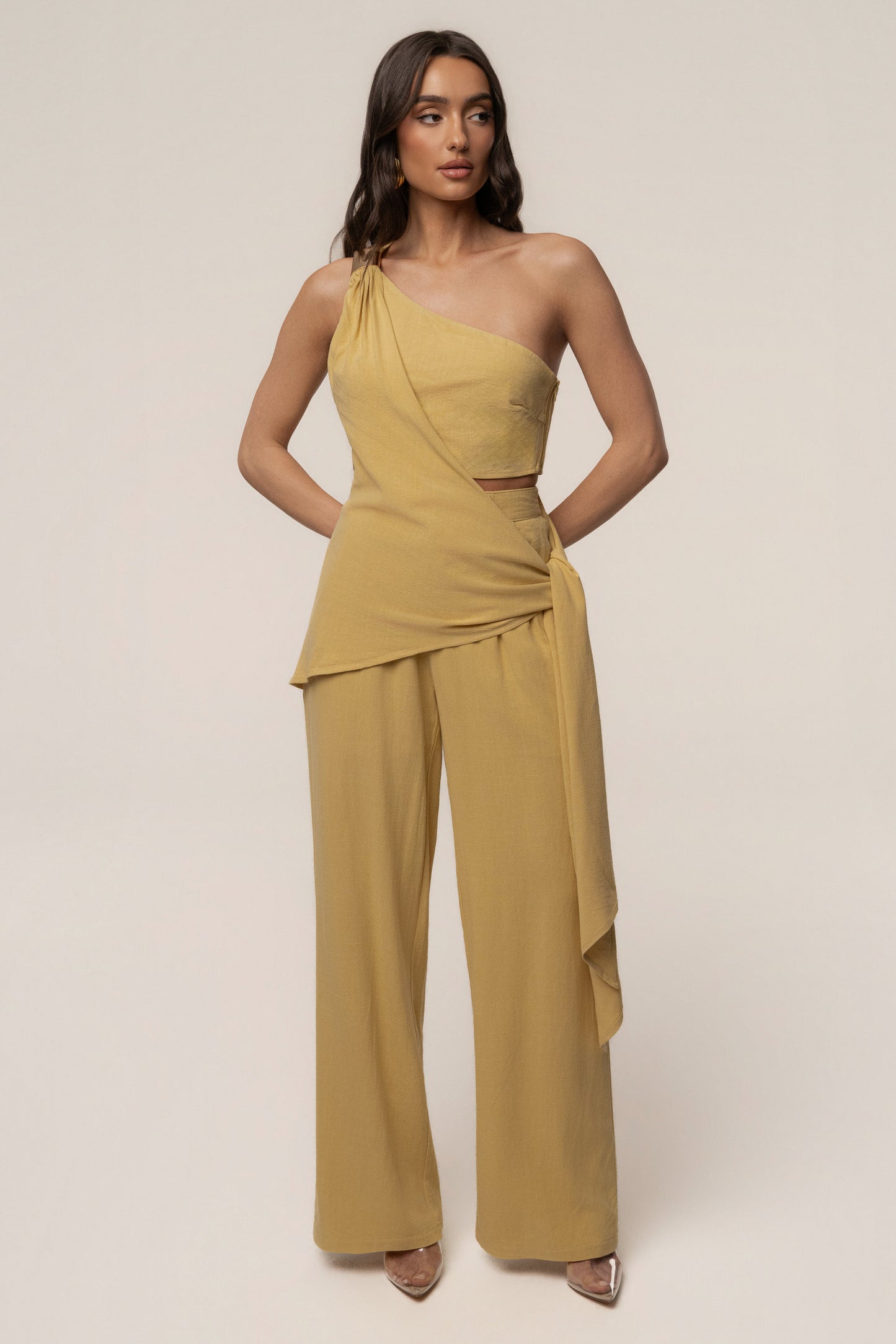 Yellow Palmera One Shoulder Top JLUXLABEL
