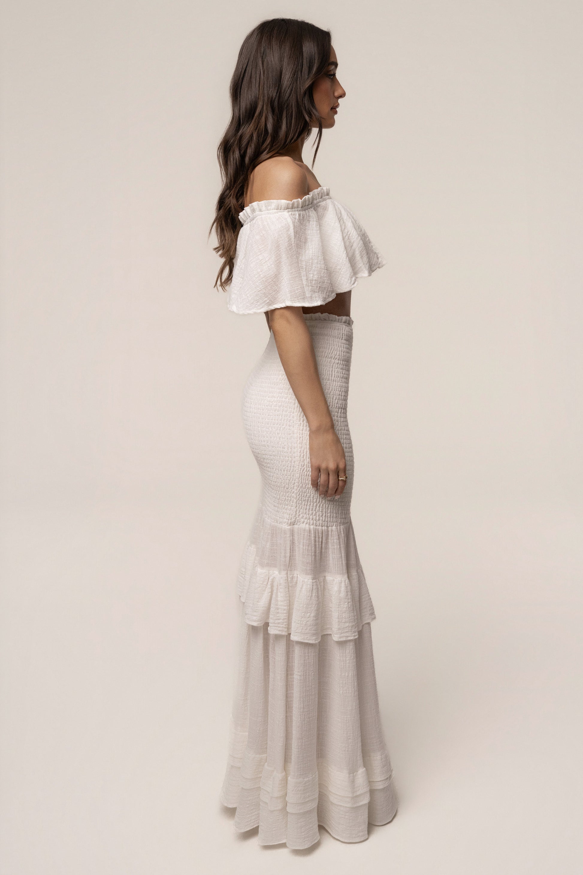 White Sienna Ruffled Skirt Set JLUXLABEL