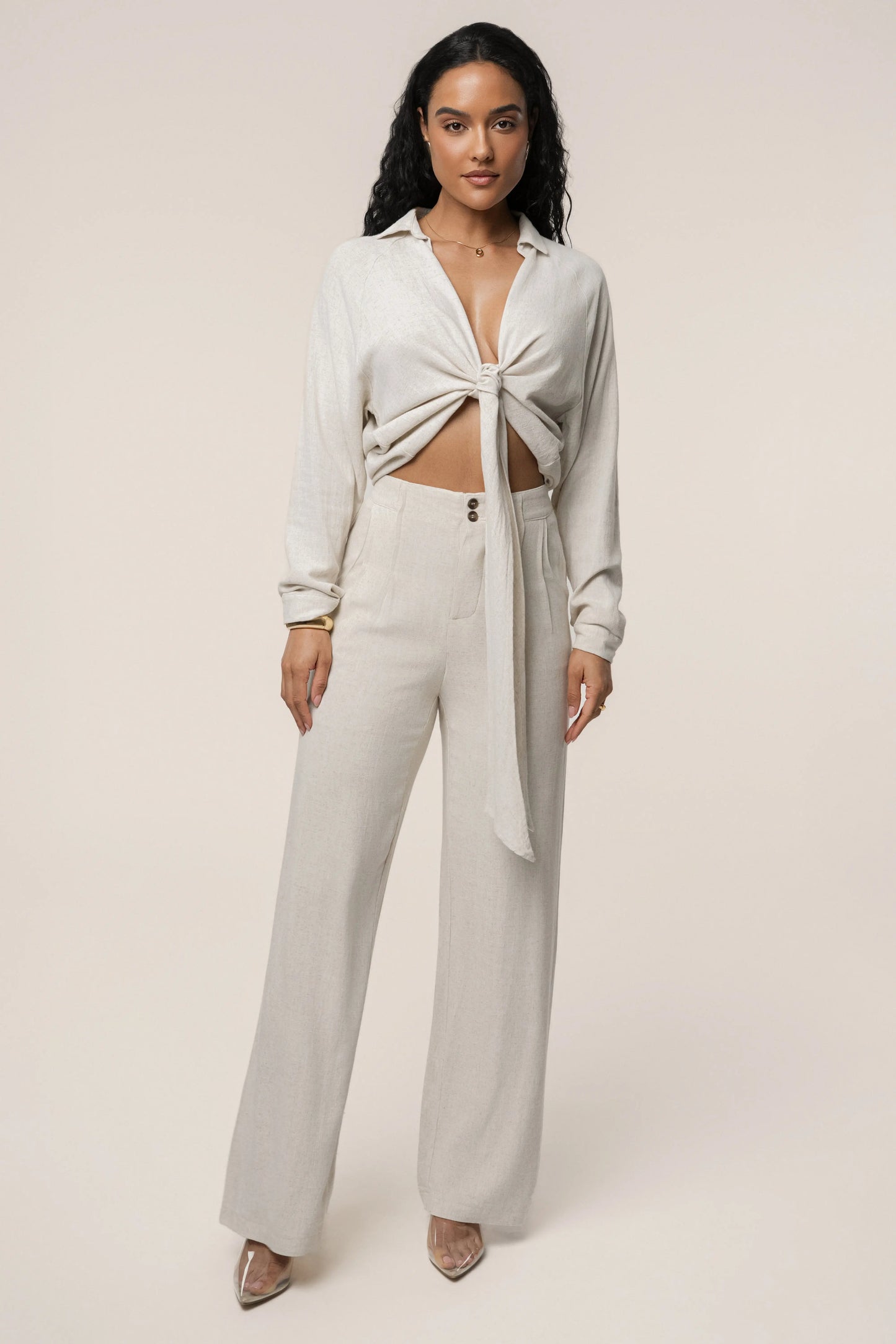Stone Soho Front Tied Woven Top JLUXLABEL