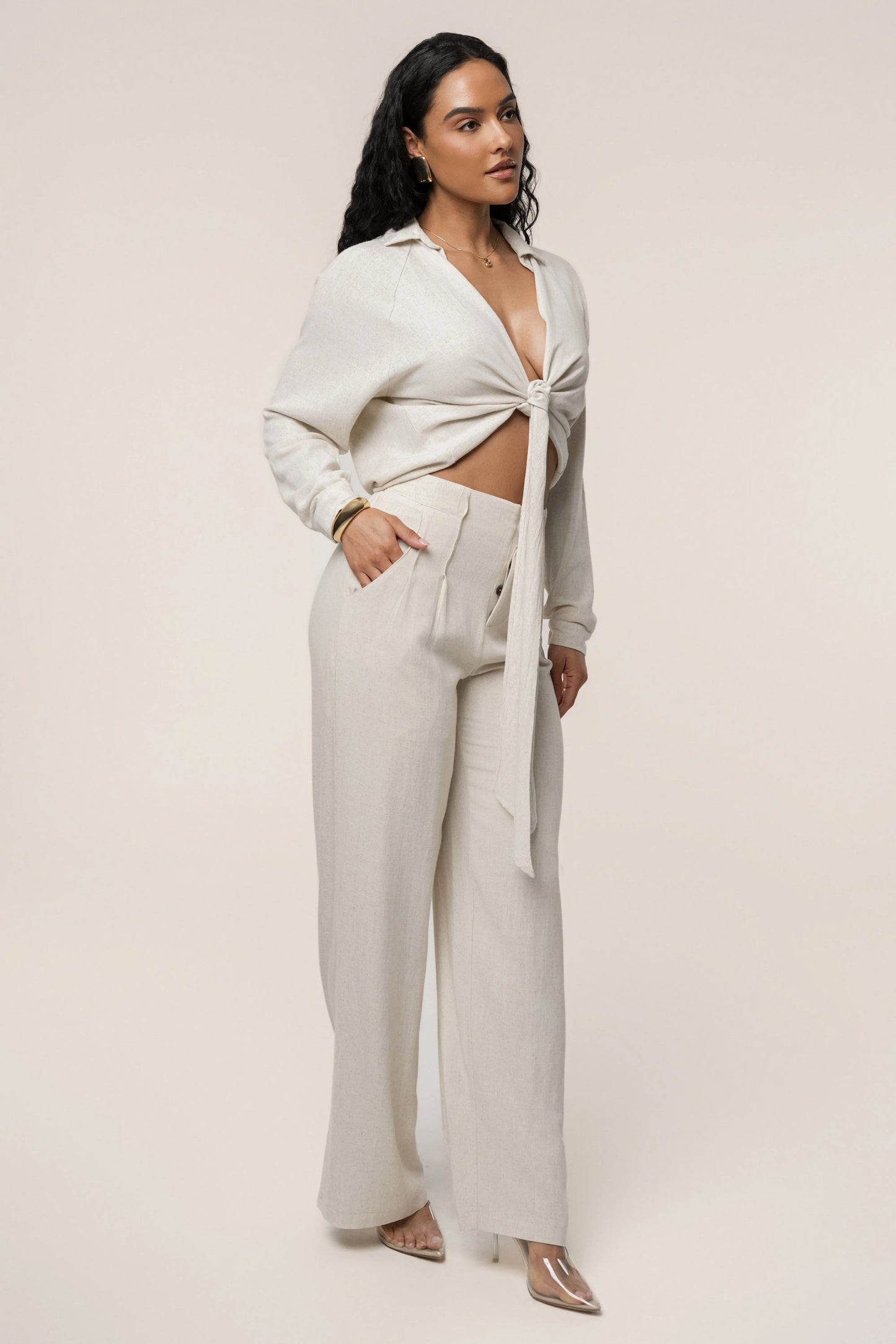Stone Soho Front Tied Woven Top JLUXLABEL