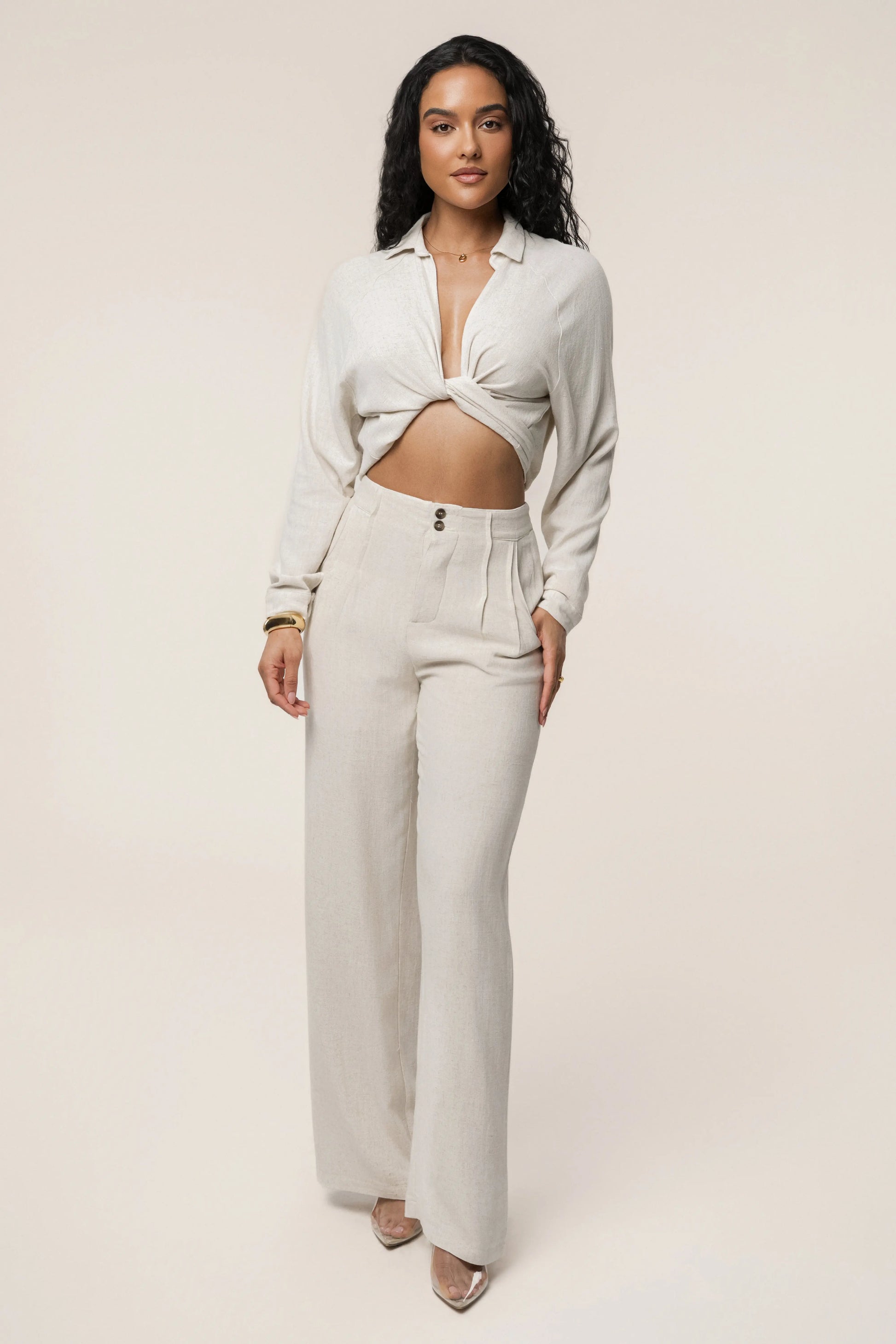 Stone Soho Front Tied Woven Top JLUXLABEL