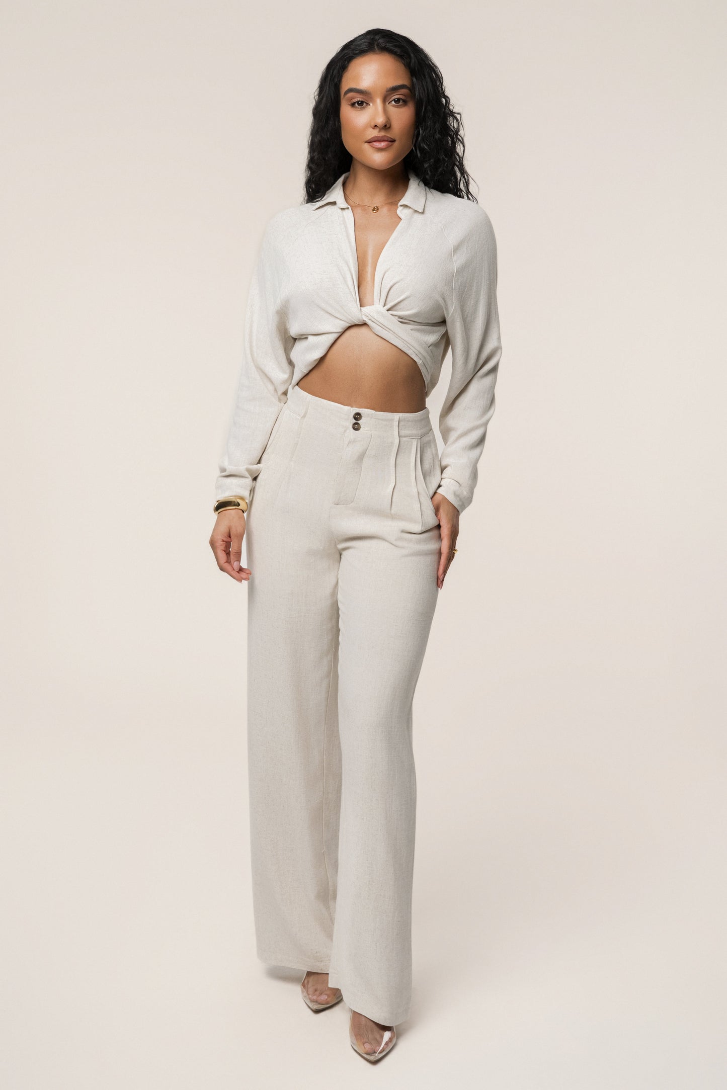 Beige Thea Linen Pants