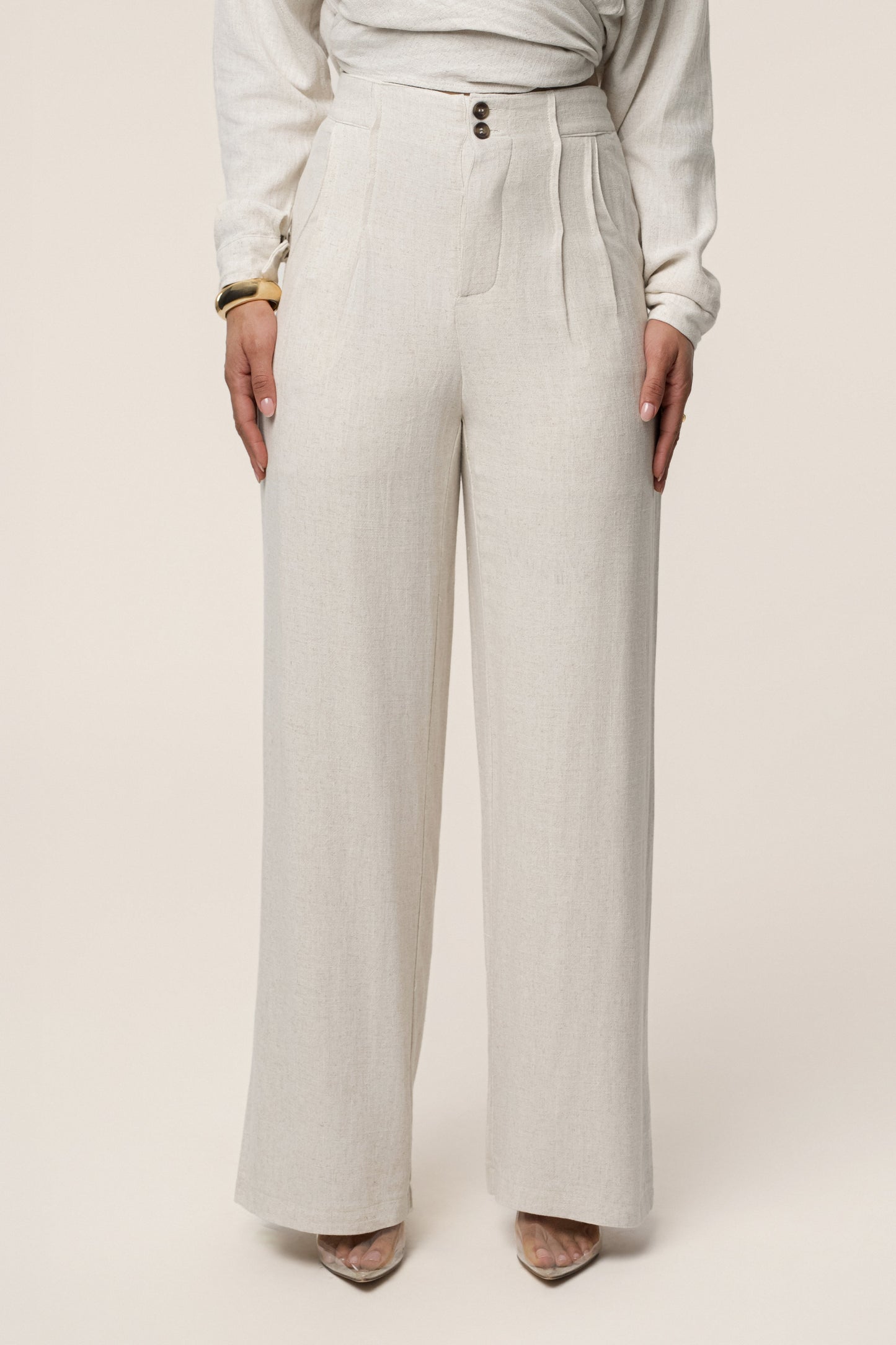 Beige Thea Linen Pants
