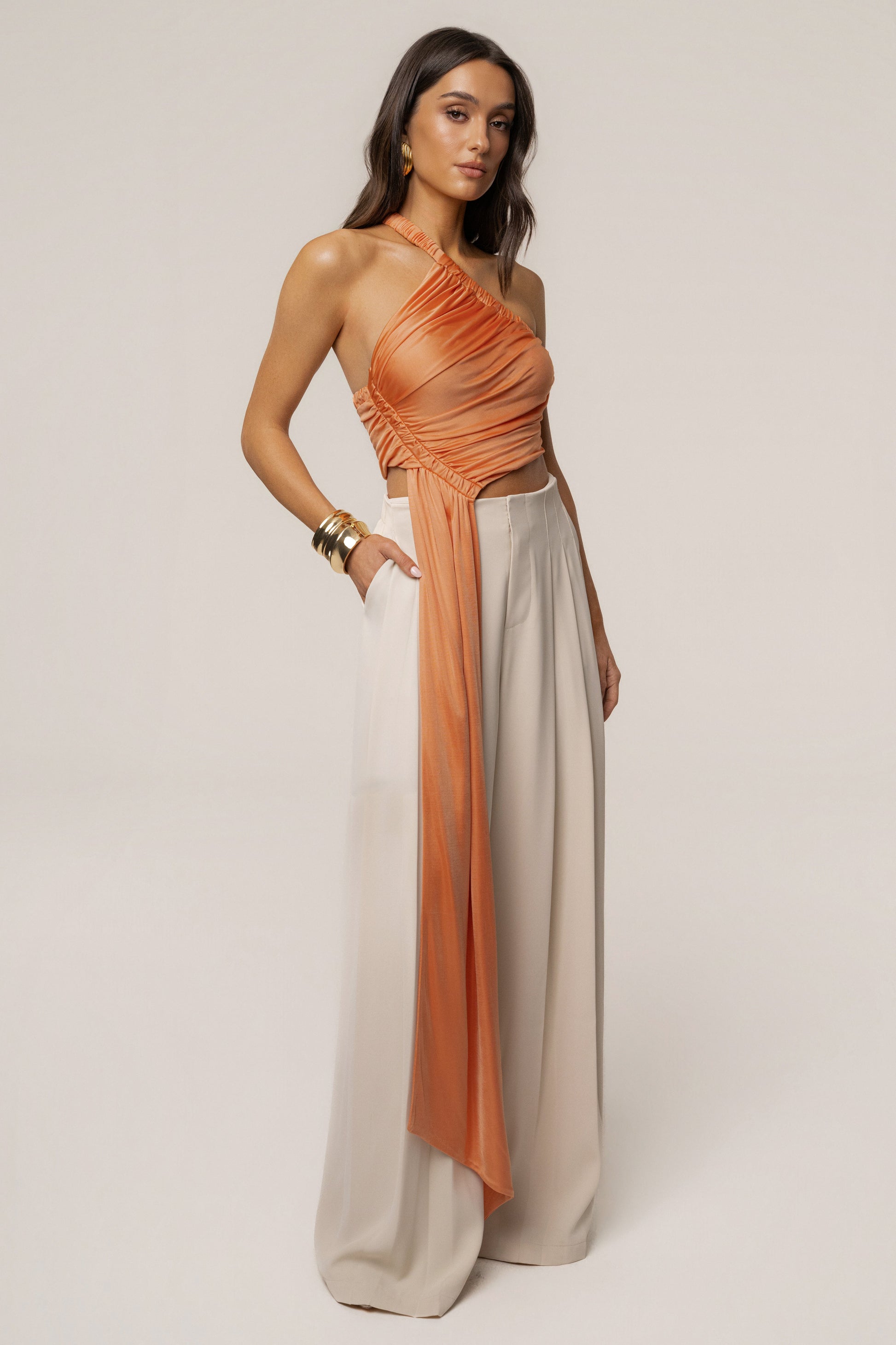 Peach Spotlight Draped Top JLUXLABEL