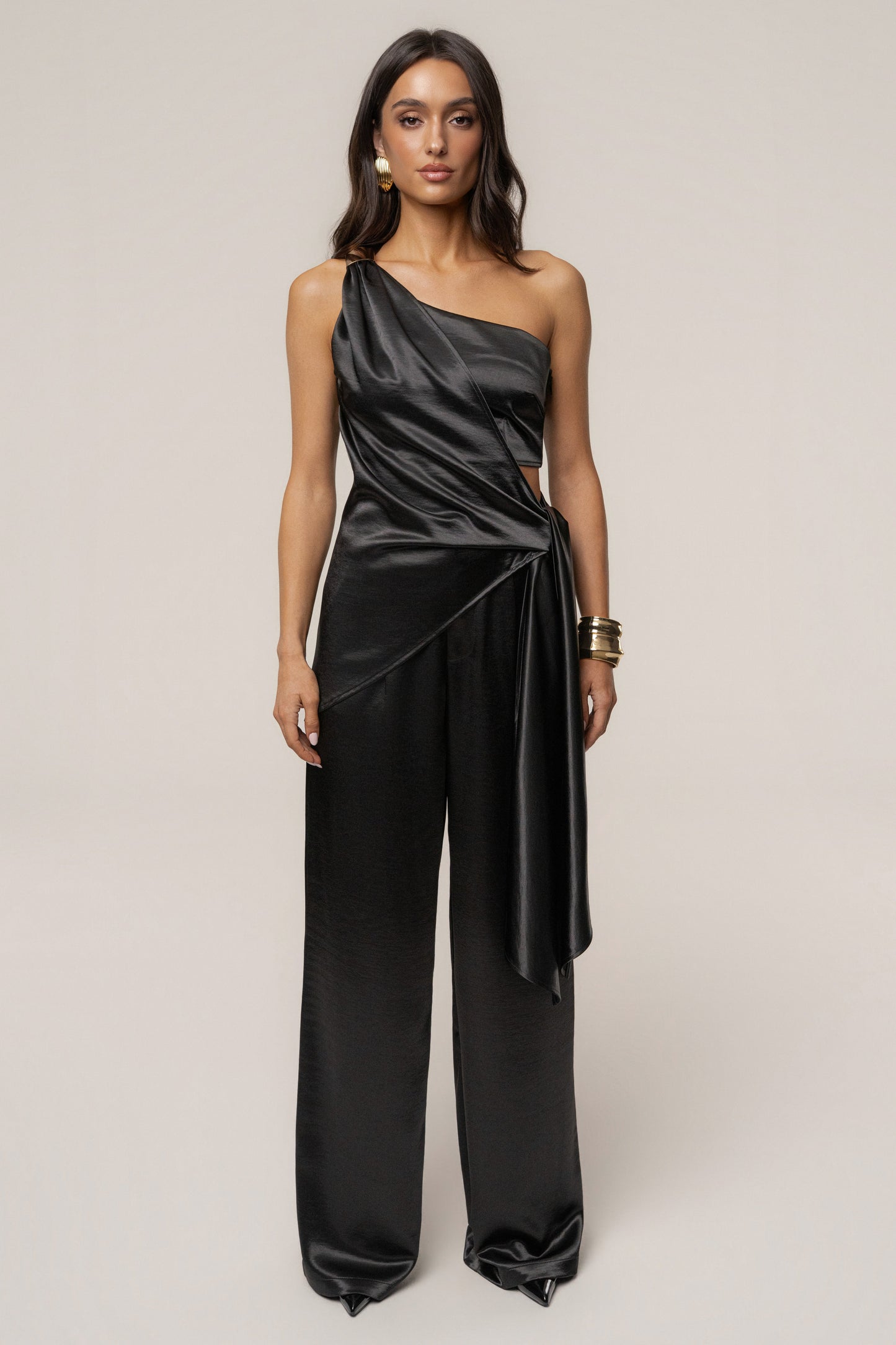 Black Palmera Satin Top JLUXLABEL